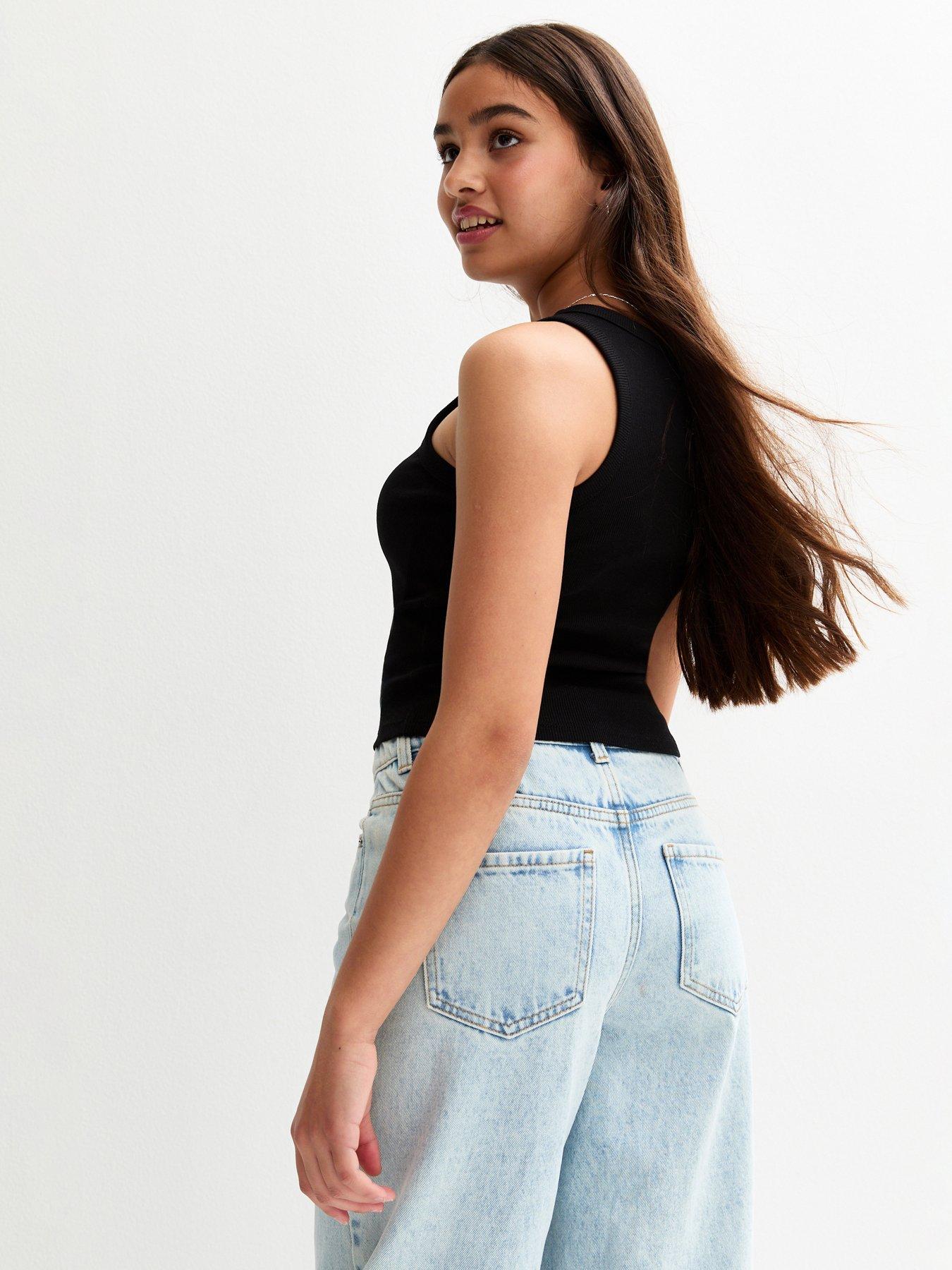 Image 2 of 4 of New Look 915 Girls Scoop Neck Ribbed Vest Top - Black