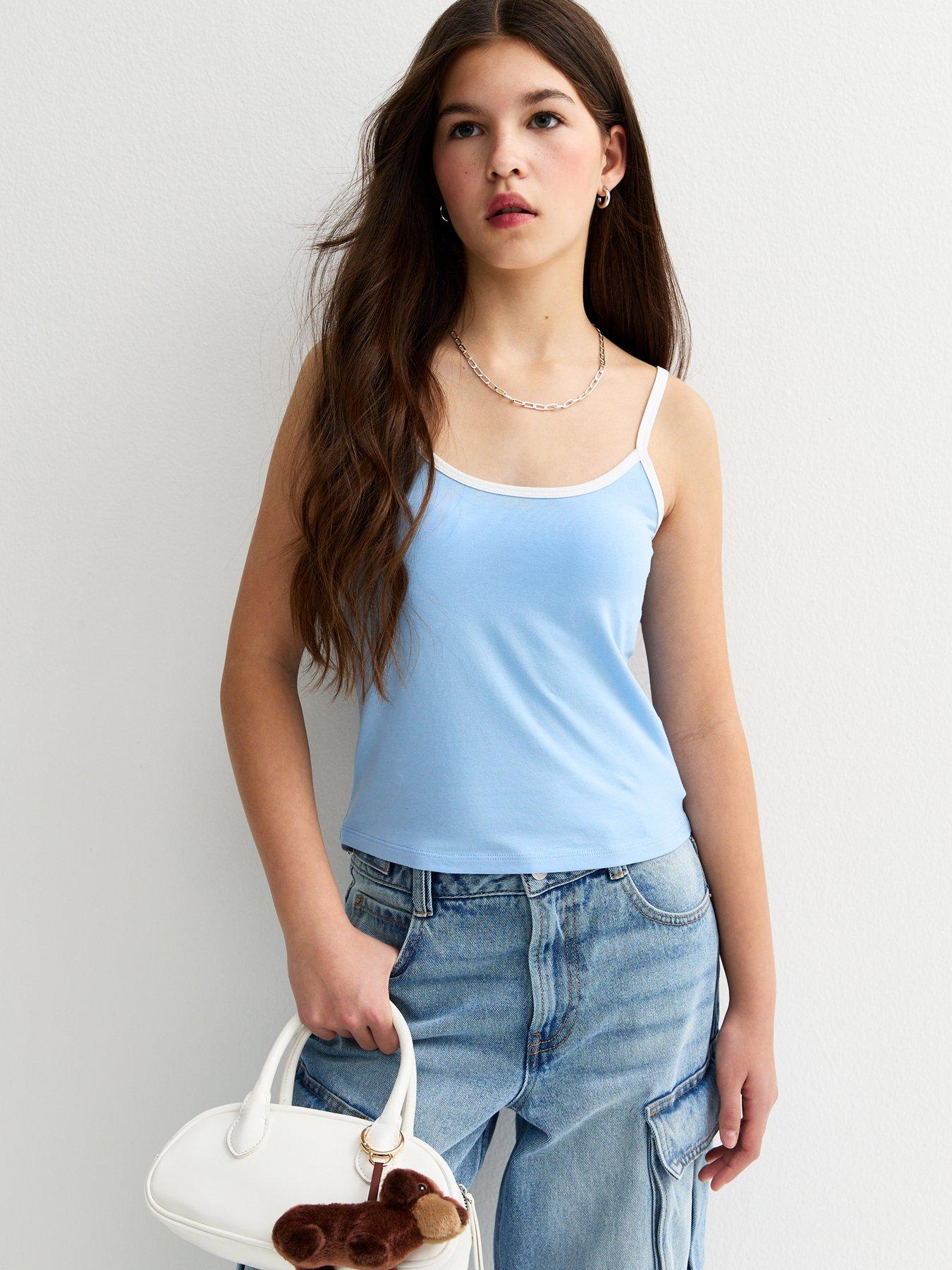 New Look 915 Girls Jersey Scoop Neck Cami Top - Light Blue