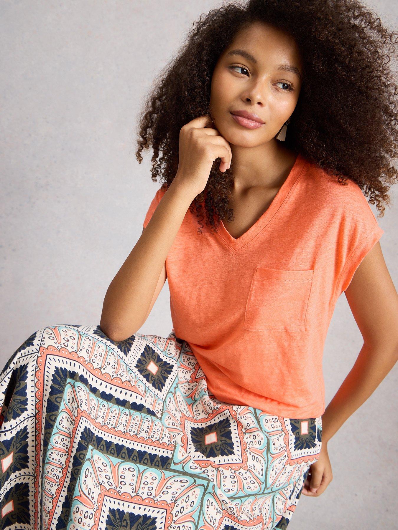 Image 4 of 6 of White Stuff Iris Linen T-Shirt - Orange