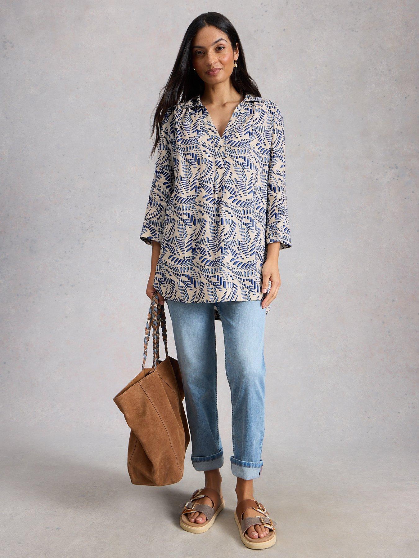 Image 3 of 6 of White Stuff Bianca Linen Notch Neck Tunic - Ivory Print