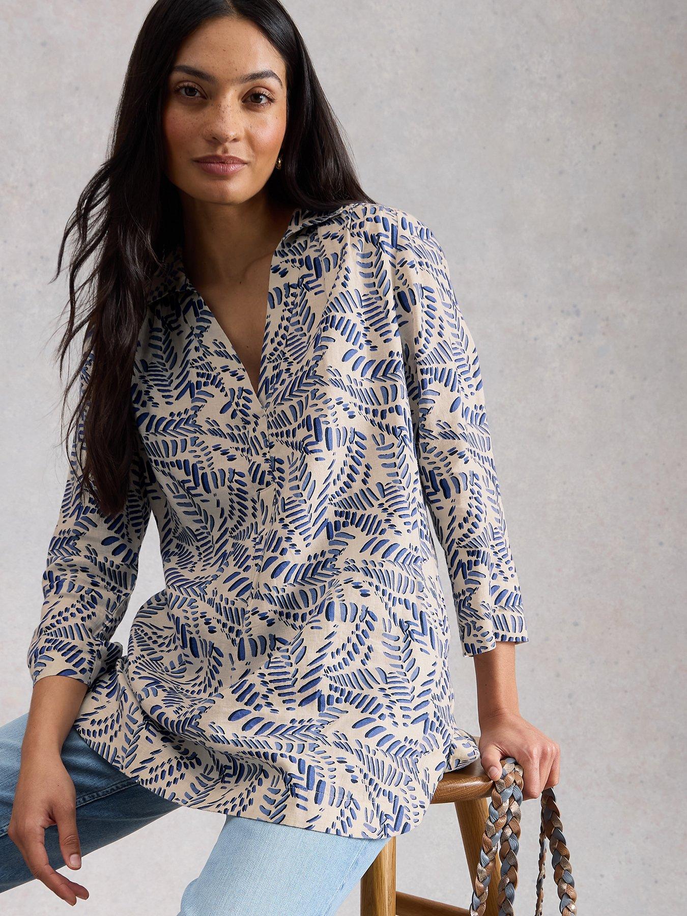Image 4 of 6 of White Stuff Bianca Linen Notch Neck Tunic - Ivory Print