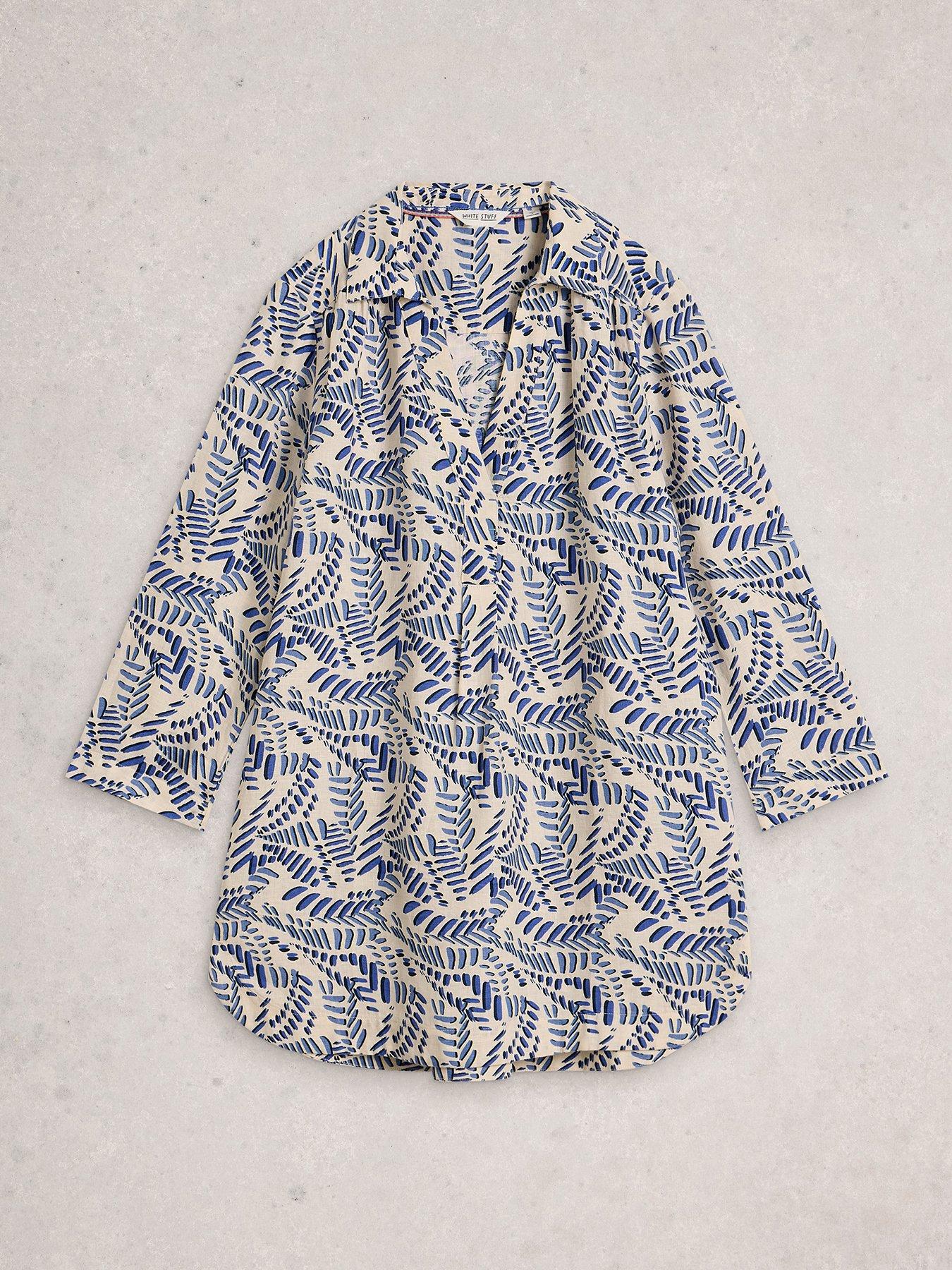 Image 5 of 6 of White Stuff Bianca Linen Notch Neck Tunic - Ivory Print