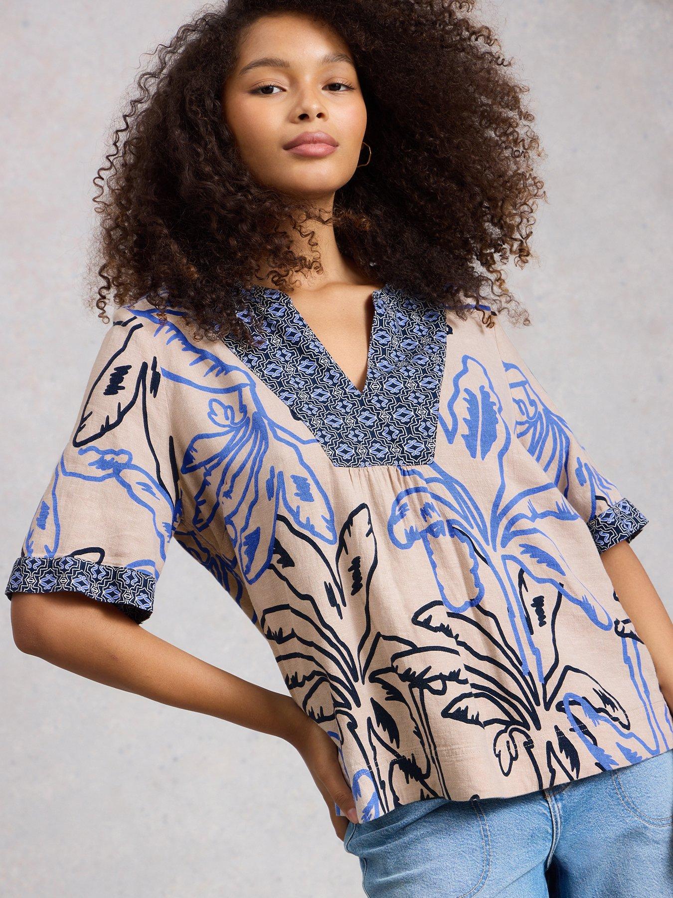 Image 1 of 6 of White Stuff Ash Linen Blend Top - Beige
