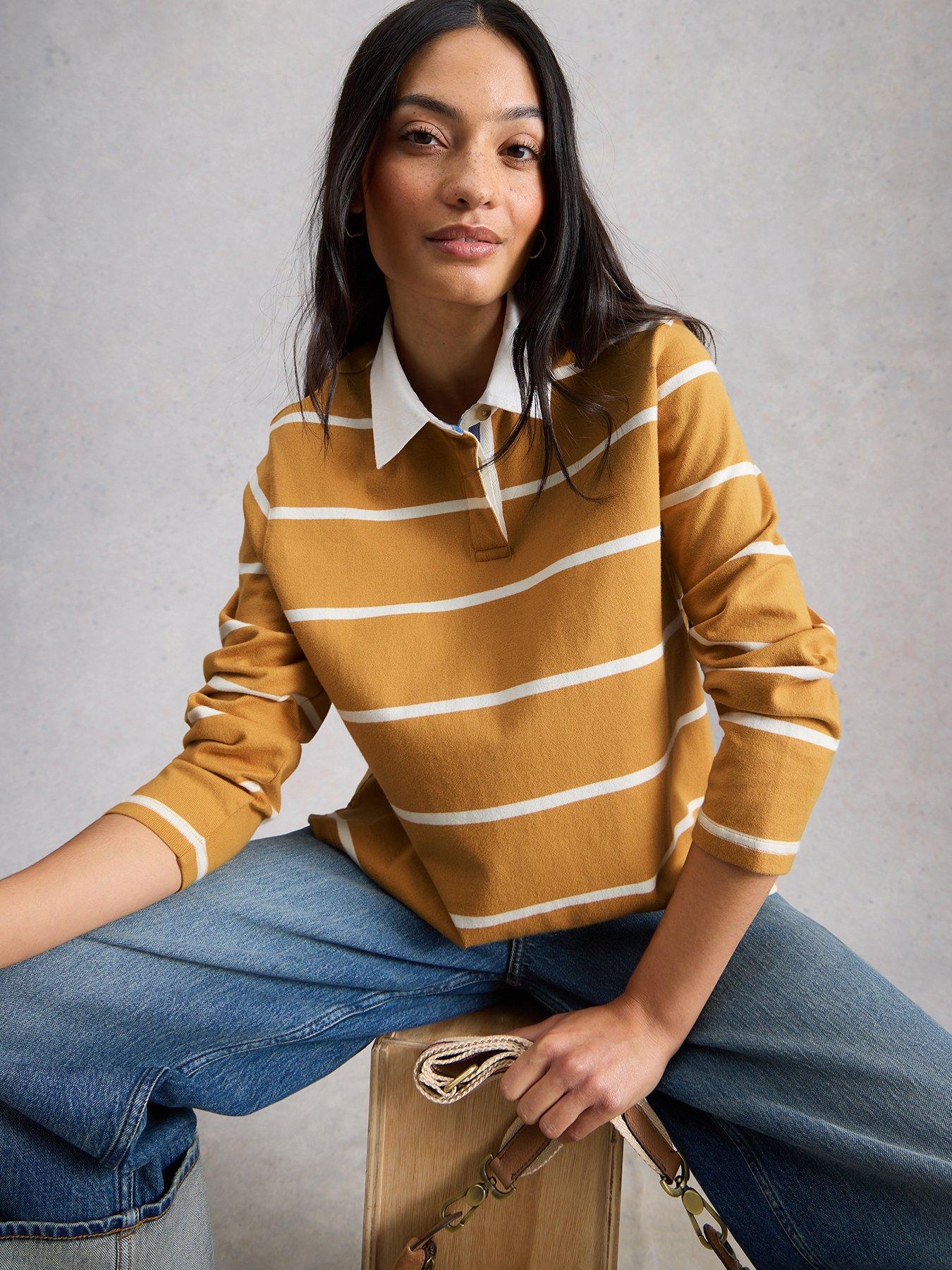Image 1 of 6 of White Stuff Stella Stripe Rugby Top - Yellow
