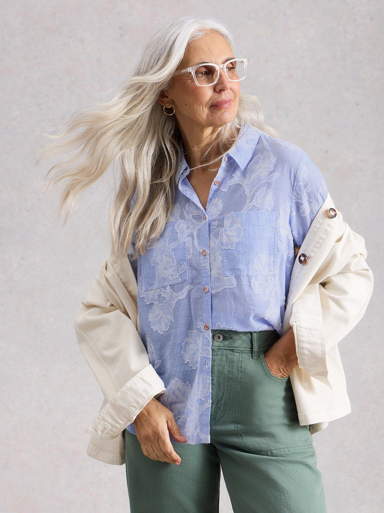 Image 1 of 6 of White Stuff Sophie Jacquard Shirt - Blue