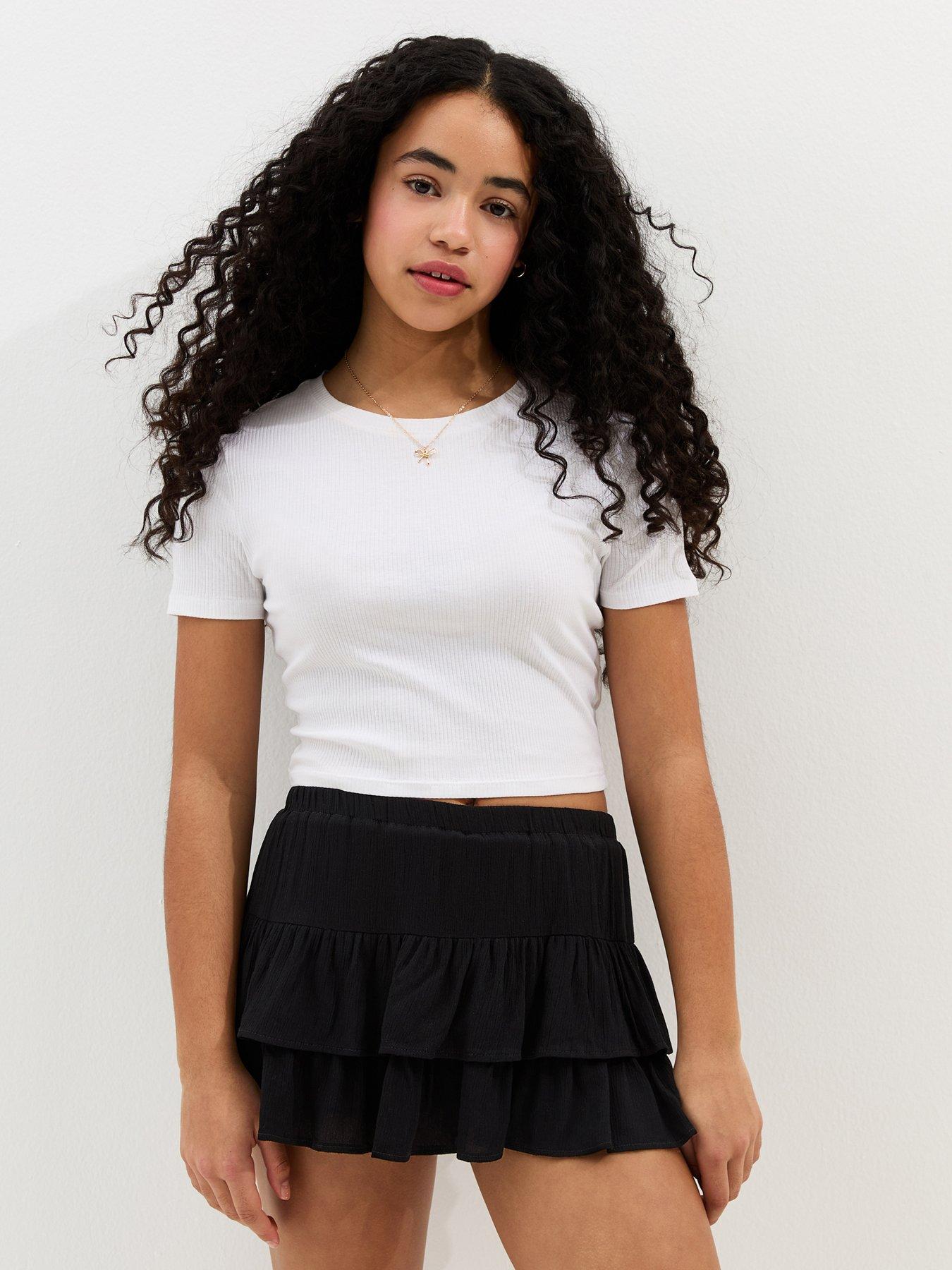 New Look 915 Girls Black Crinkle Texture Rara Skort