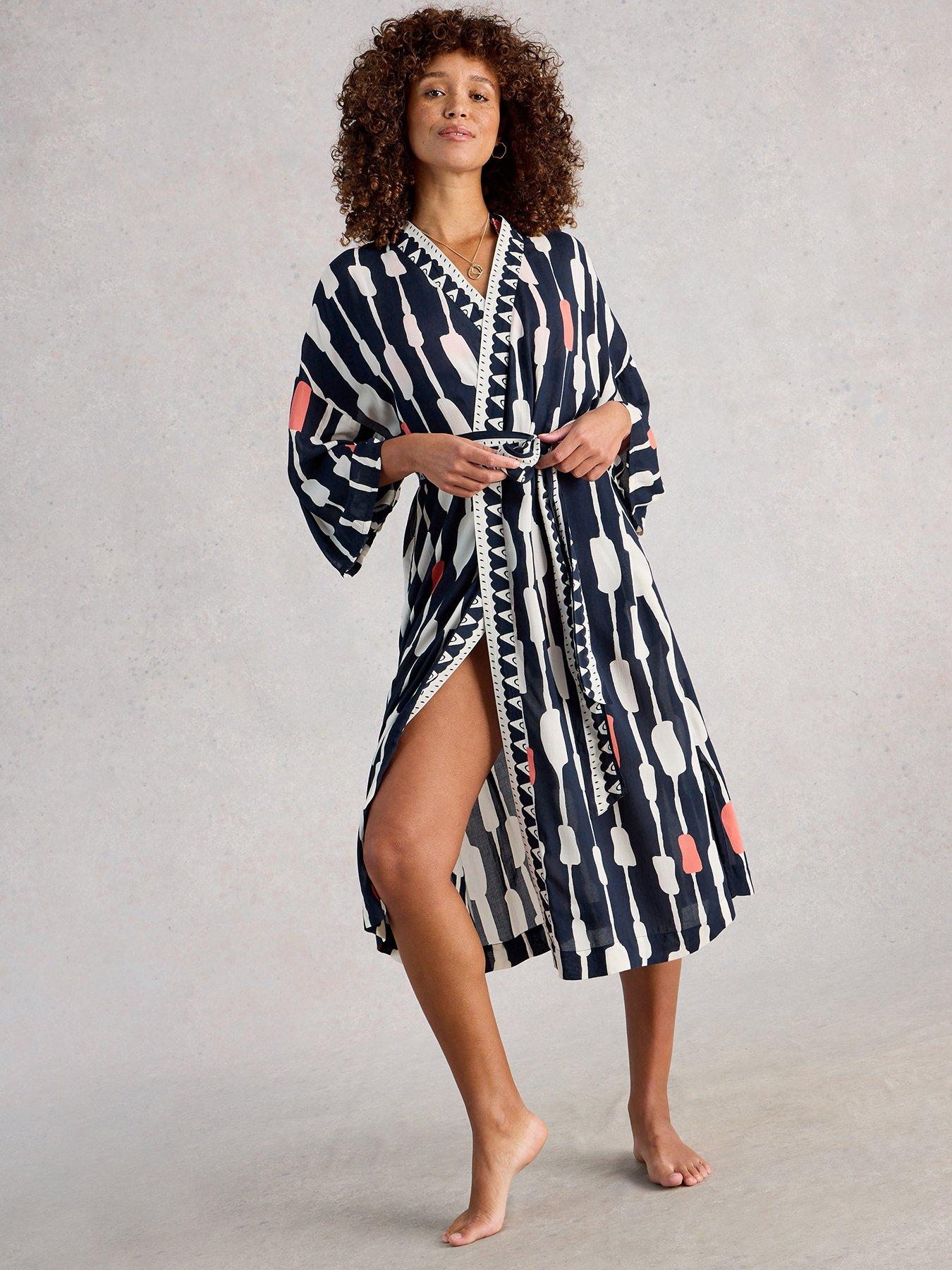 Image 1 of 6 of White Stuff Poppy Cover Up Kimono - Navy