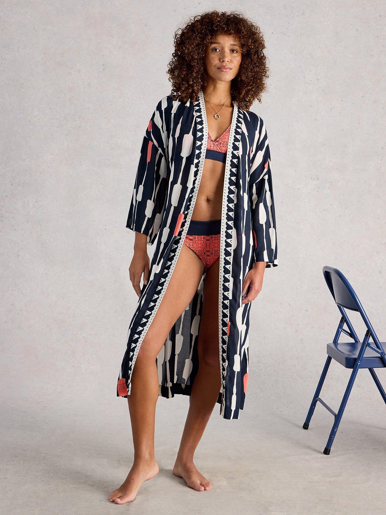 Image 3 of 6 of White Stuff Poppy Cover Up Kimono - Navy