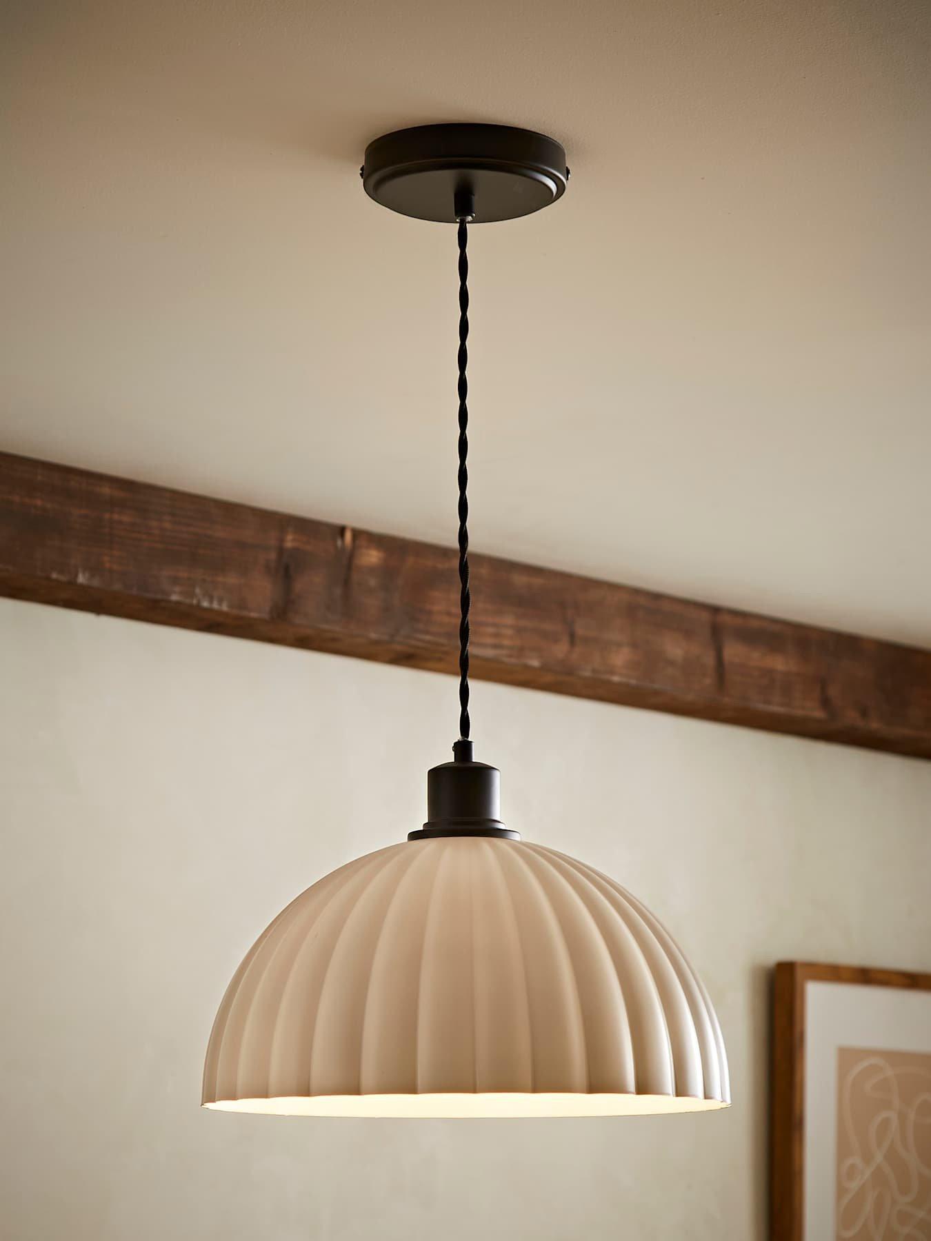 ValueLights Bourton Matte Black Ribbed Dome Pendant Ceiling Light