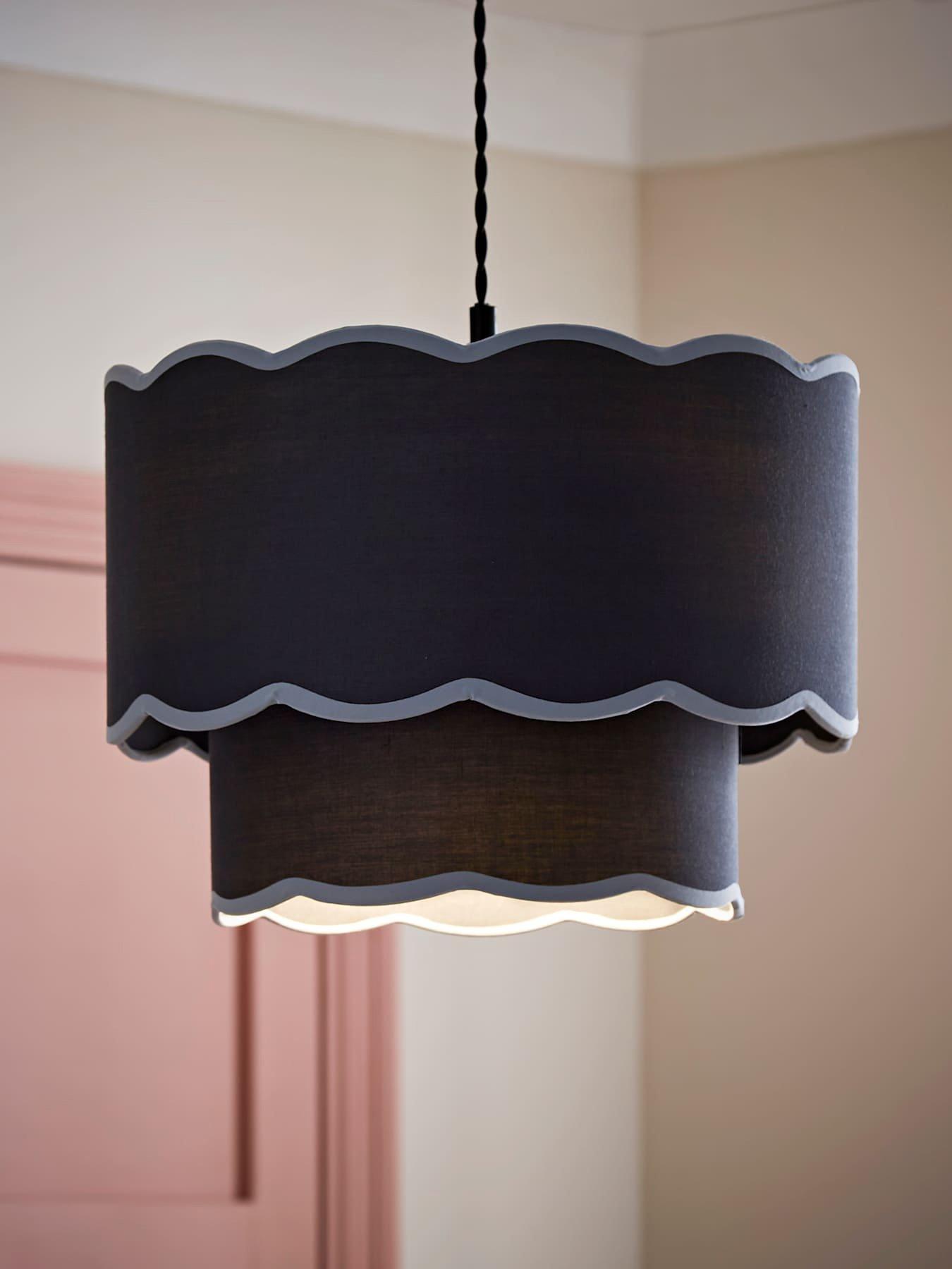 Image 1 of 6 of ValueLights Sloane Two Tier Navy Colour Clash Scalloped Ceiling Light Shade