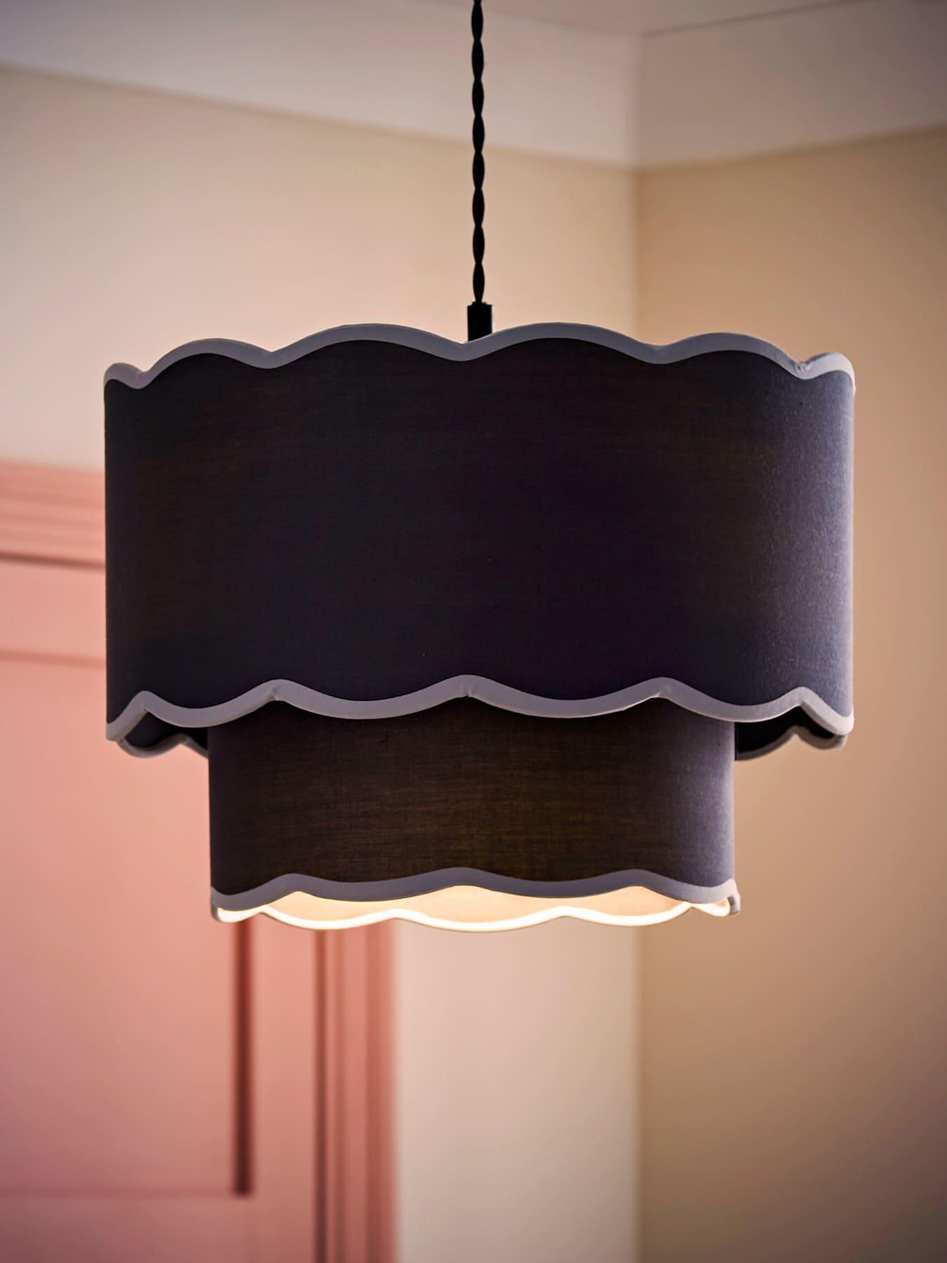 Image 3 of 6 of ValueLights Sloane Two Tier Navy Colour Clash Scalloped Ceiling Light Shade