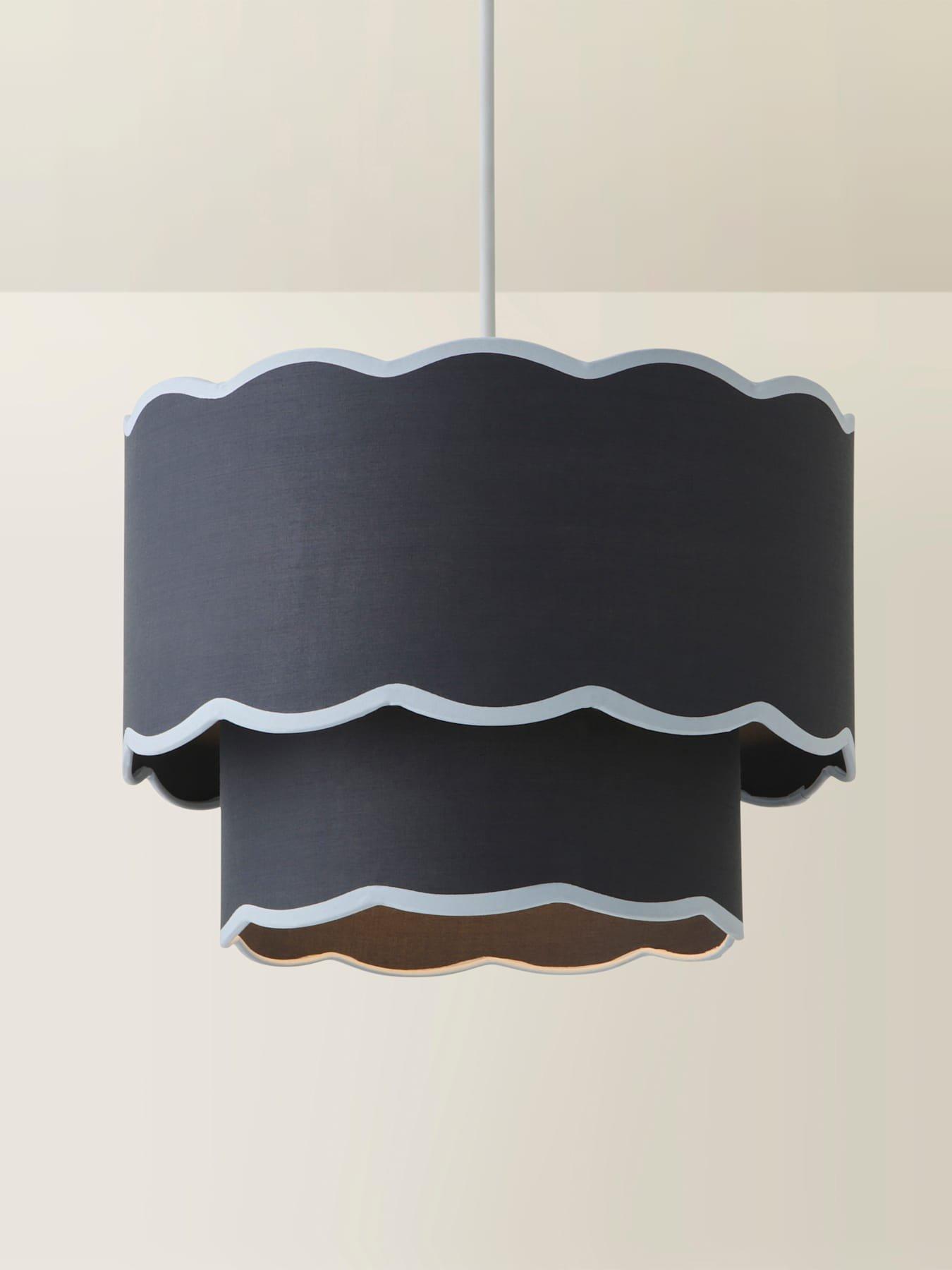 Image 6 of 6 of ValueLights Sloane Two Tier Navy Colour Clash Scalloped Ceiling Light Shade