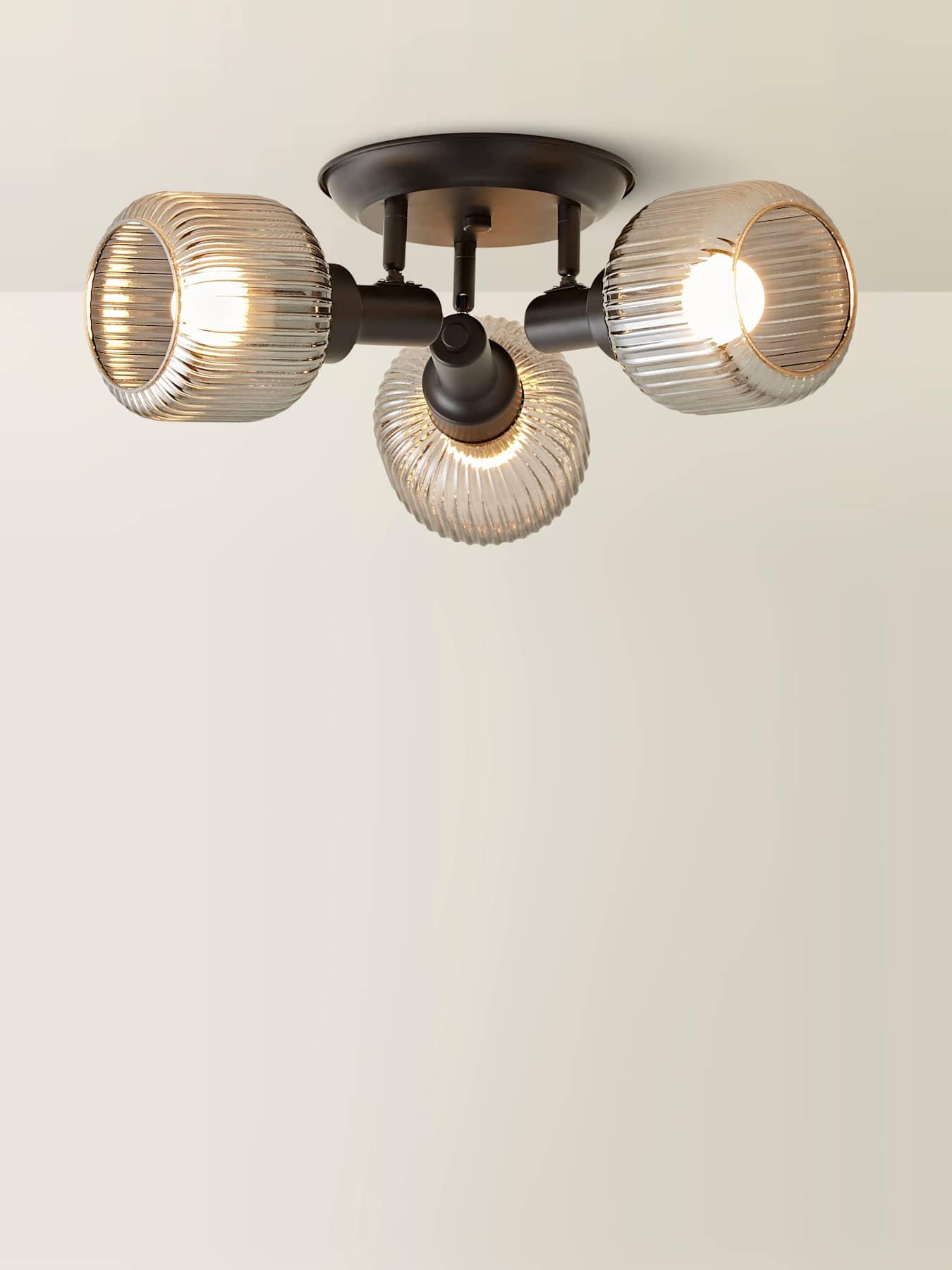 Image 6 of 6 of ValueLights Calpe 3 Way Matte Black Adjustable Ceiling Spotlight with Ribbed Smoked Shades