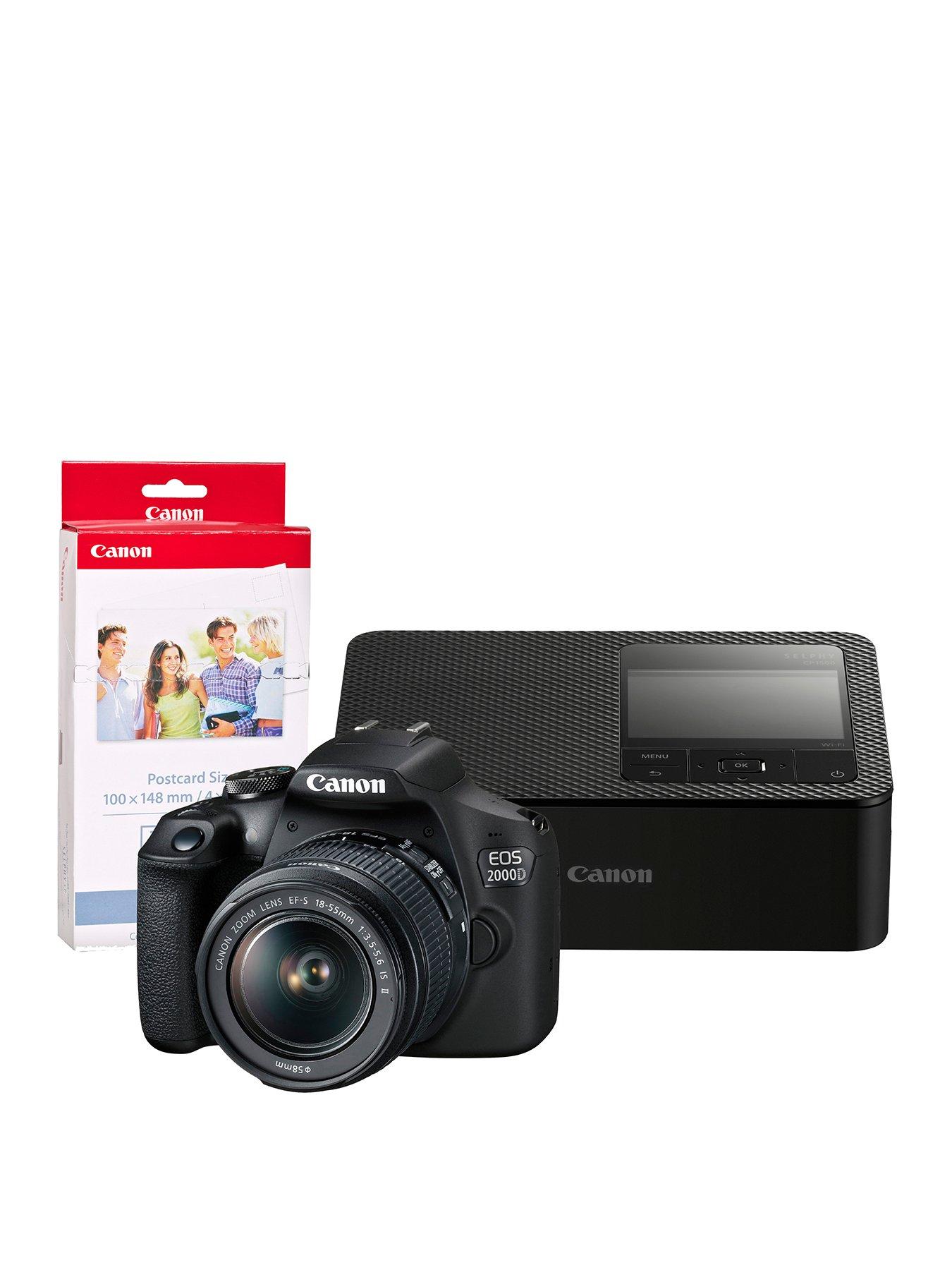 Canon EOS 2000D Camera with 18-55mm IS II Lens plus CP1500 Portable Printer and KP-36IP Ink  &  36 Shot Postcard-sized Paper