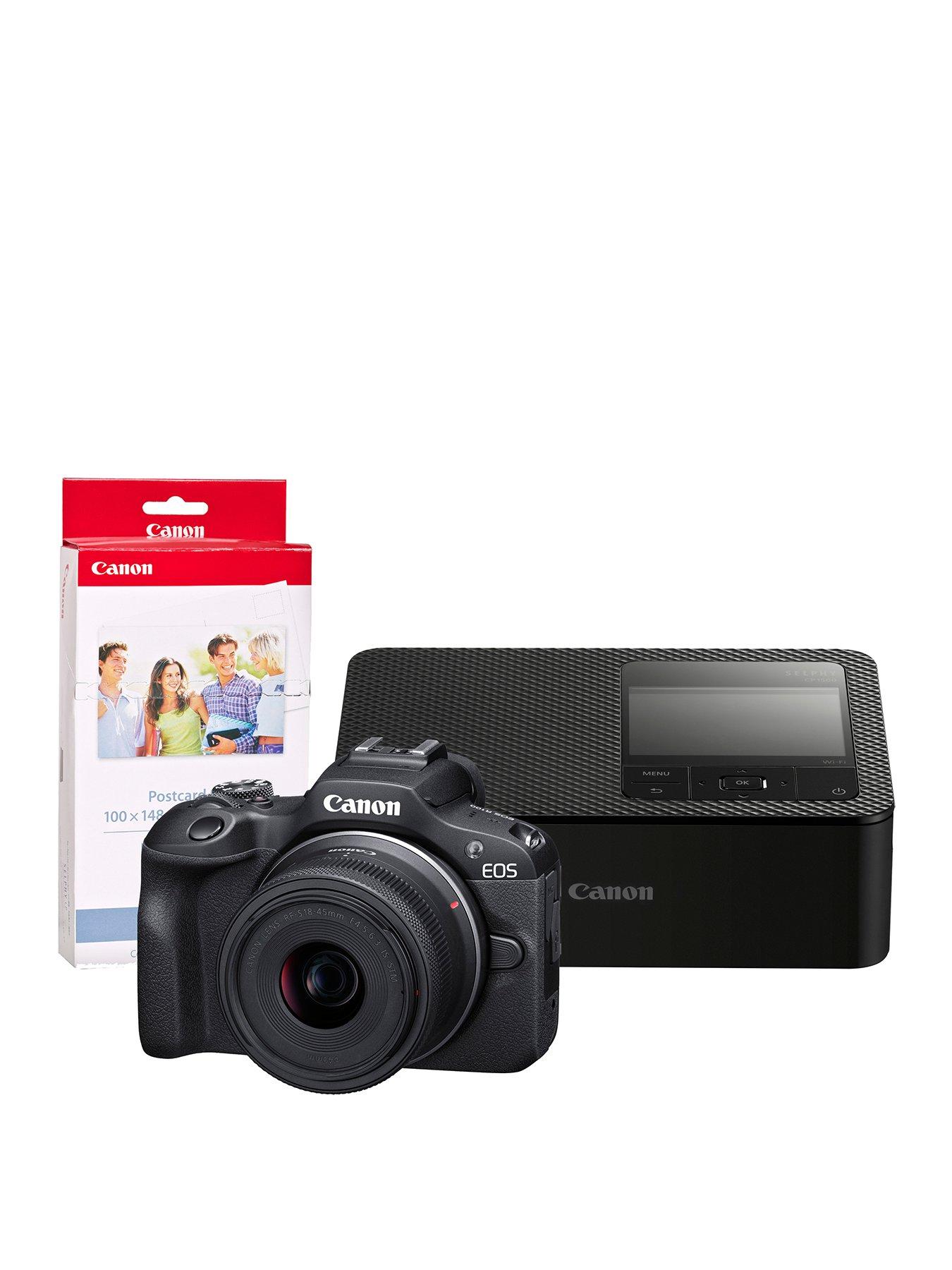 Canon EOS R100 Camera with RF-S 18-45mm Lens plus CP1500 Printer and KP-36IP Ink  &  Postcard-sized Paper (36 Shot)