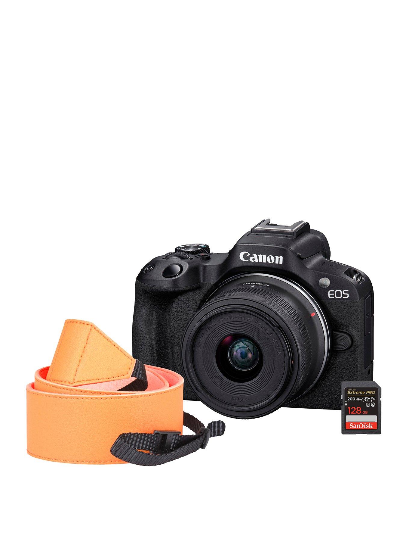 Canon EOS R50 Camera Kit inc Canon RF-S 18-45mm Lens, Sandisk