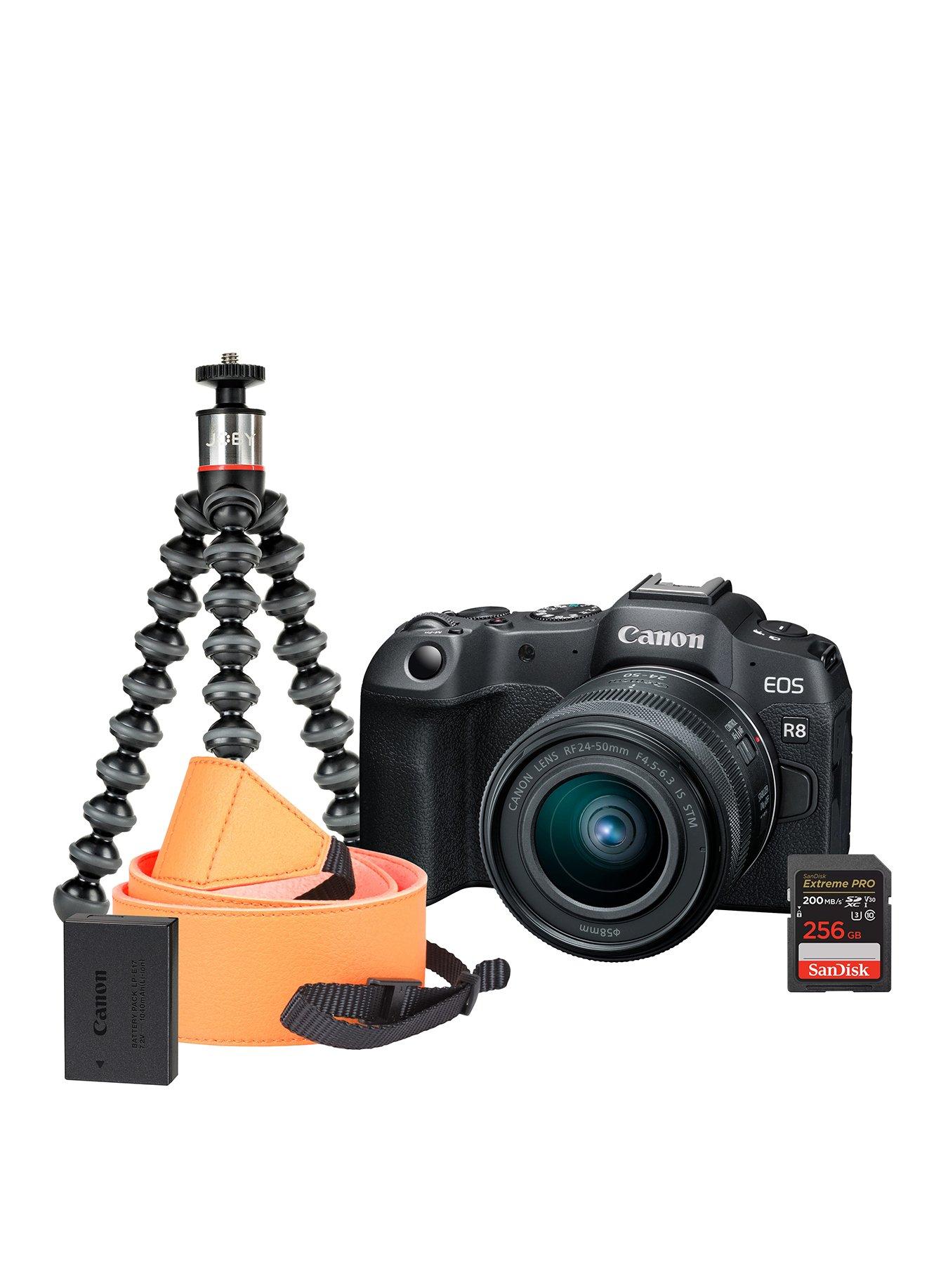 Canon EOS R8 Camera Kit with RF-S 24-50mm Lens, Sandisk 256GB SD, Neck Strap, Joby Gorillapod 500  &  Additional LP-E17 Battery