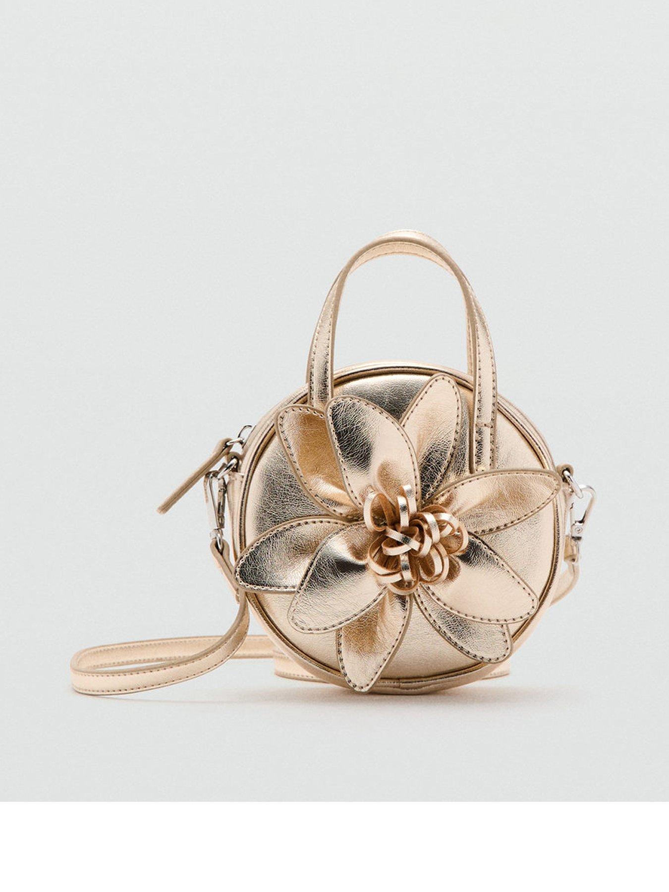 Mango Girls Metallic Flower Bag - Gold