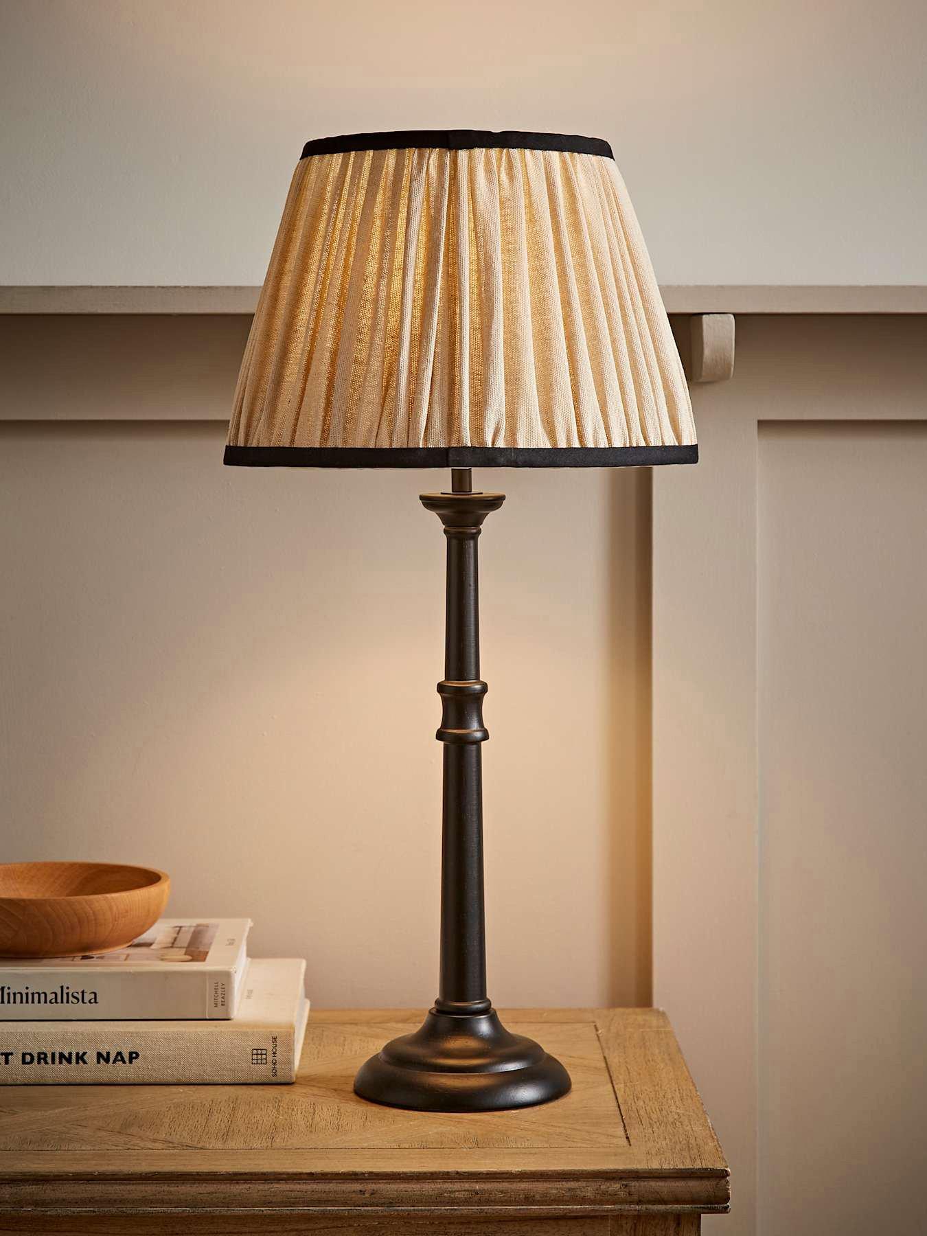 ValueLights Clara Black Candlestick Table Lamp with Linen Pleated Shade