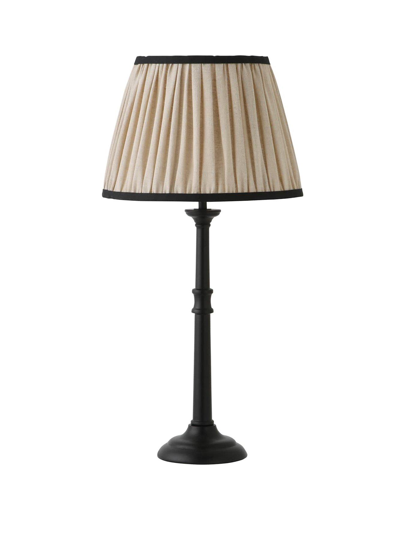 Image 2 of 6 of ValueLights Clara Black Candlestick Table Lamp with Linen Pleated Shade