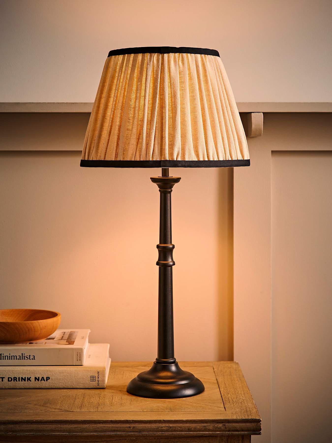 Image 3 of 6 of ValueLights Clara Black Candlestick Table Lamp with Linen Pleated Shade