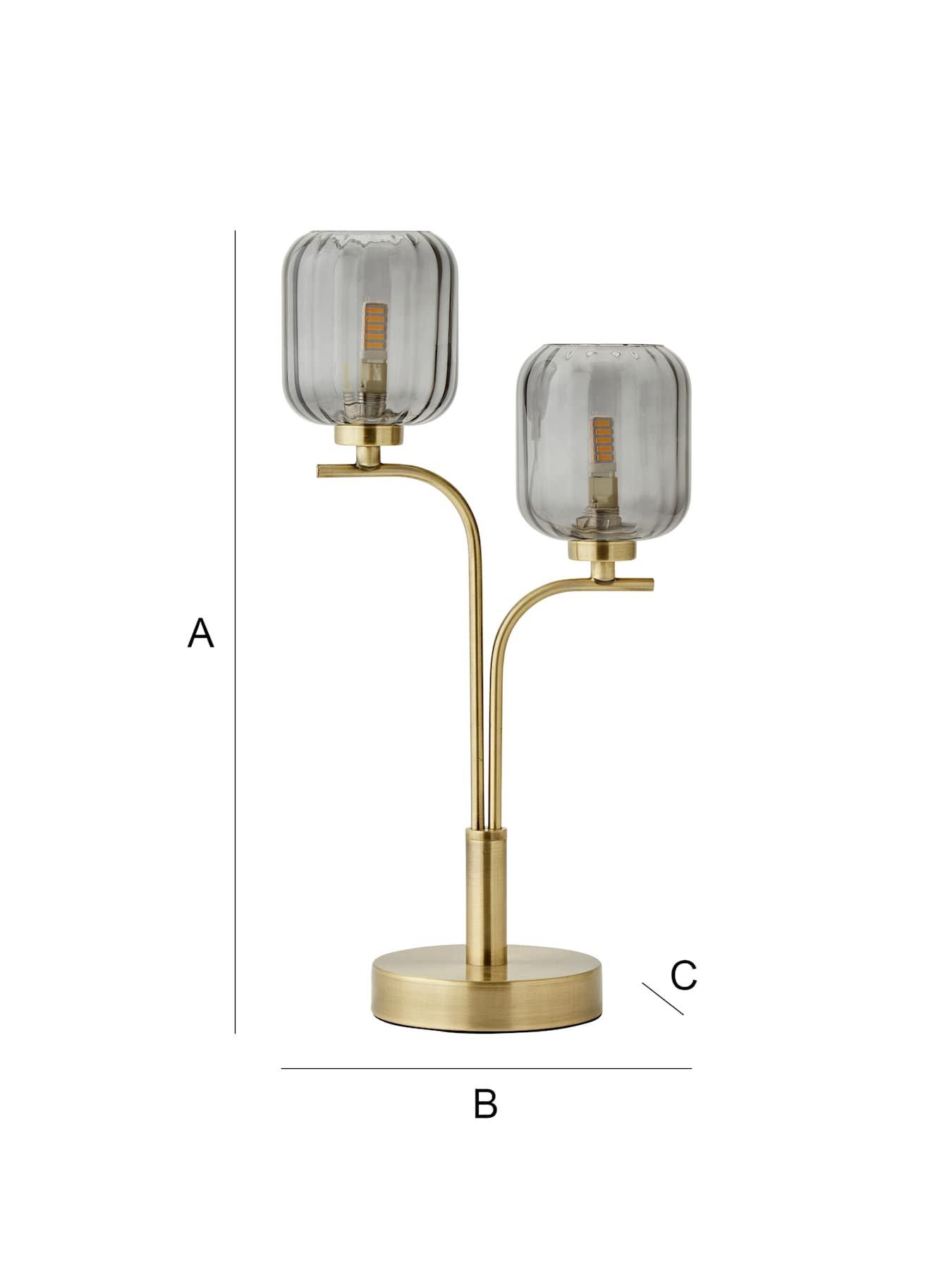 Image 7 of 7 of ValueLights Amelie Gold 2 Way Table Lamp with Smoked Ribbed Glass Shades