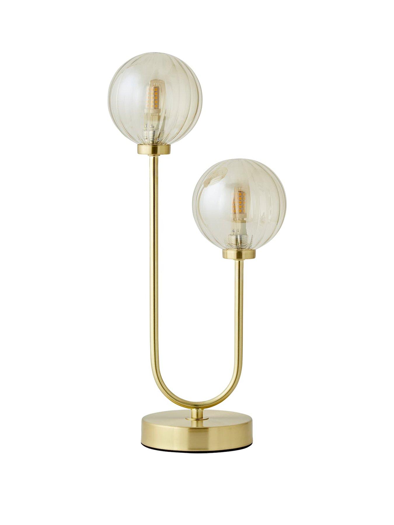 ValueLights Chessy Gold Metal Bar 2 Way Dual Table Lamp with Amber ...