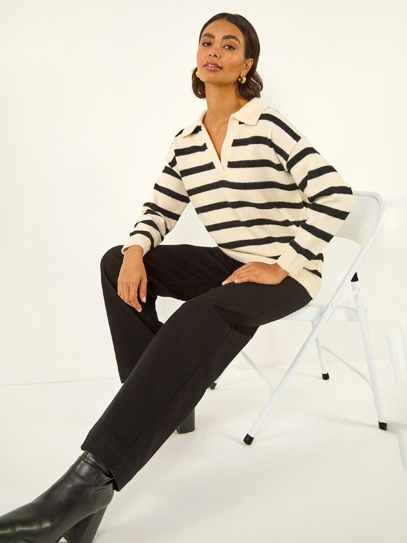 Roman Women's Stone Collar Stripe Knit Jumper In | : Size 20 - Image 2