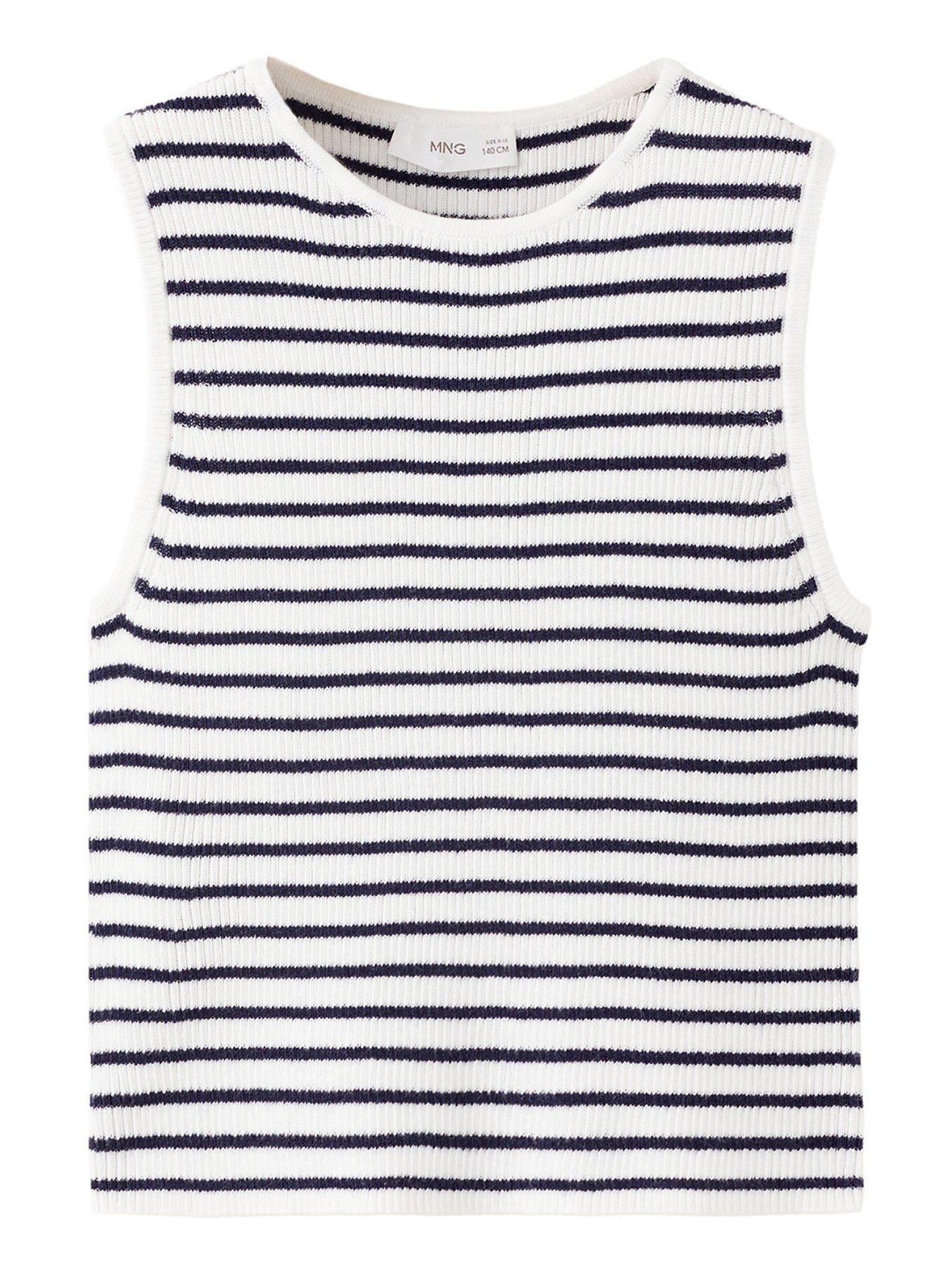 Mango Girls Striped Ribbed Vest - Navy Stripe