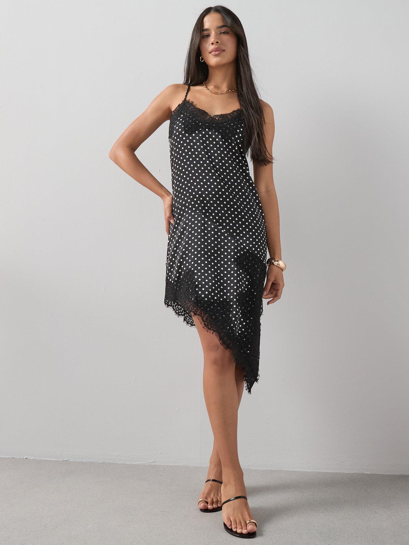 The Very Collection Lace Trim Asymmetric Hem Slip Dress - Polka Dot