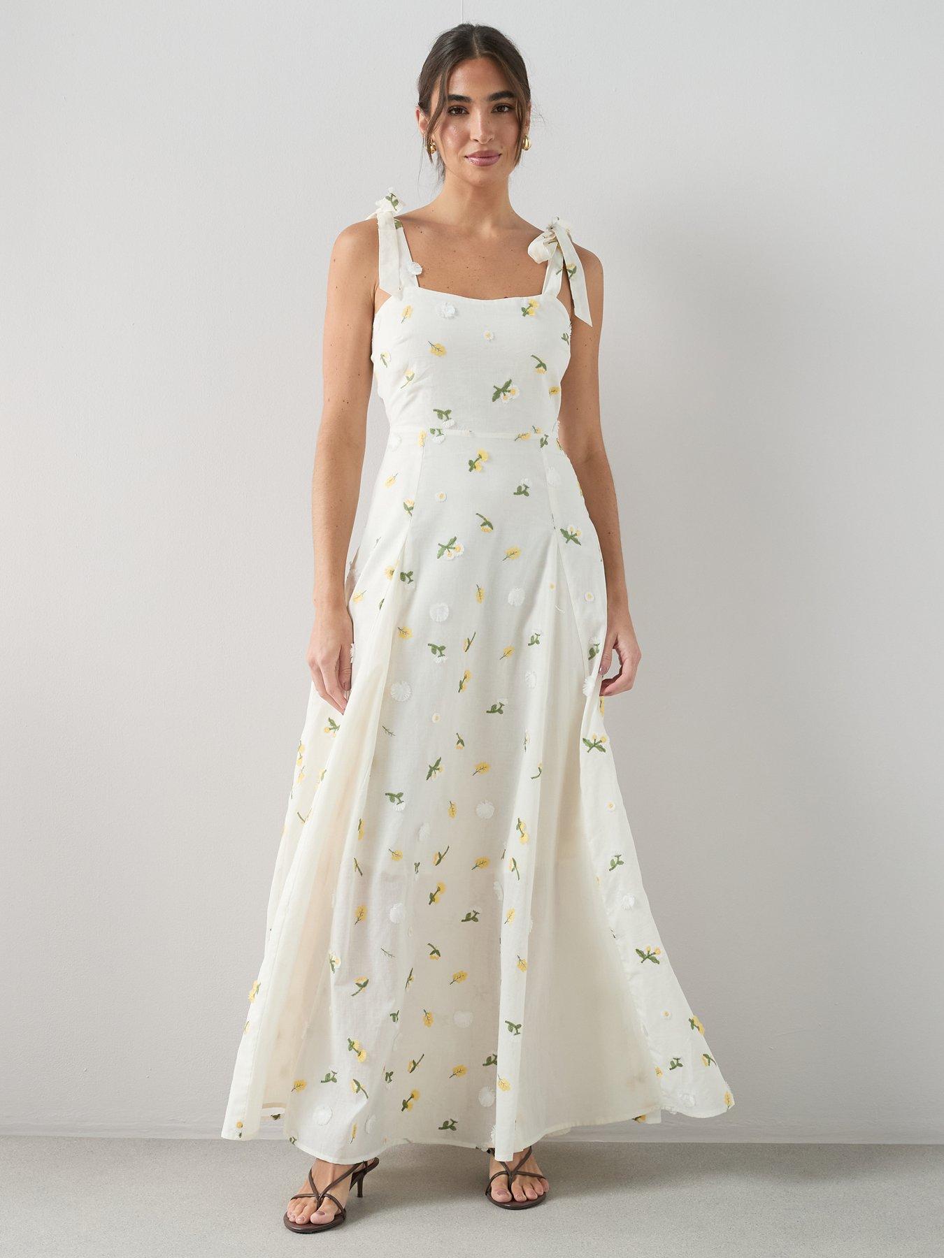 Image 3 of 6 of The Very Collection Floral Textured Strappy Maxi Dress - Cream