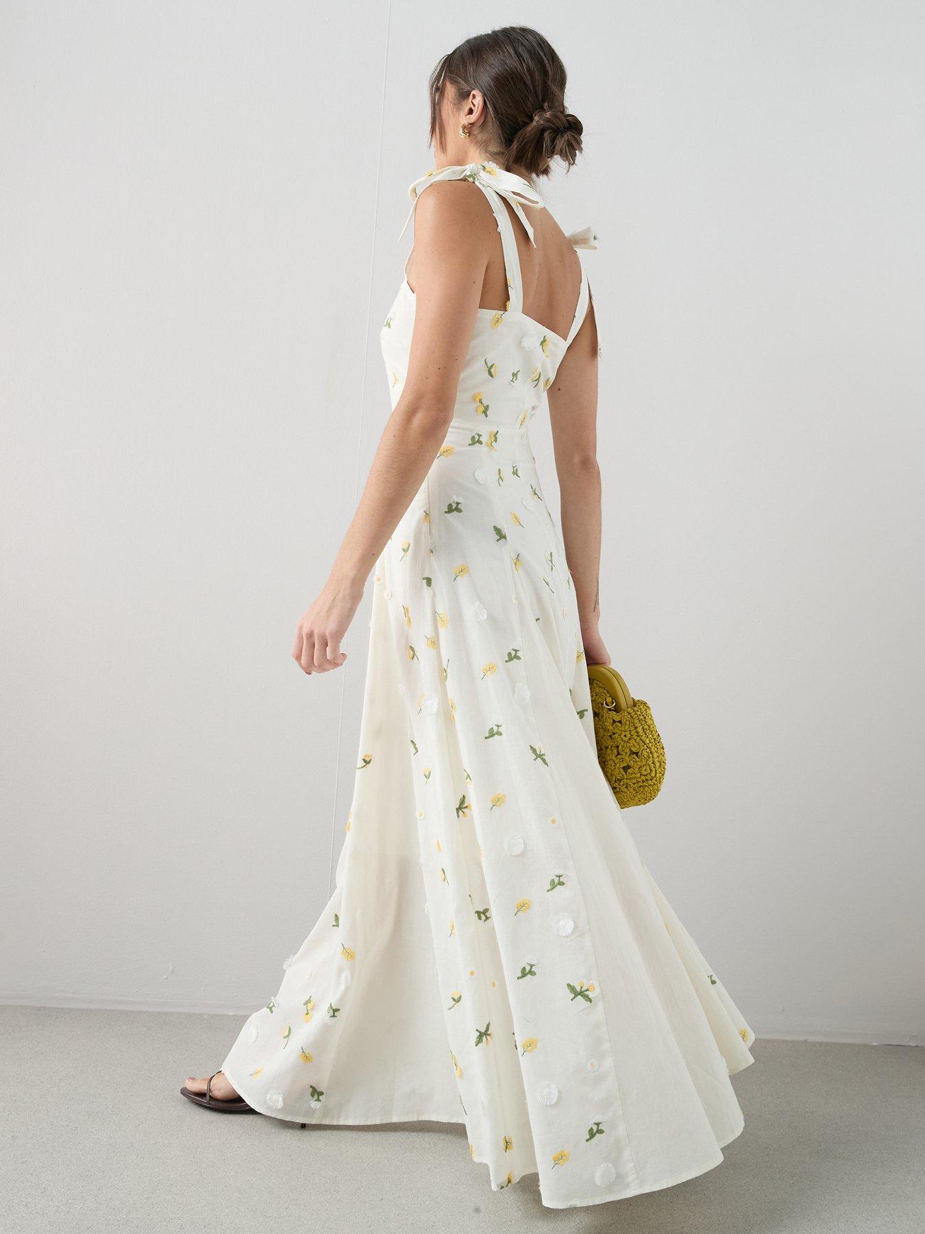 The Very Collection Floral Textured Strappy Maxi Dress - Cream | Very