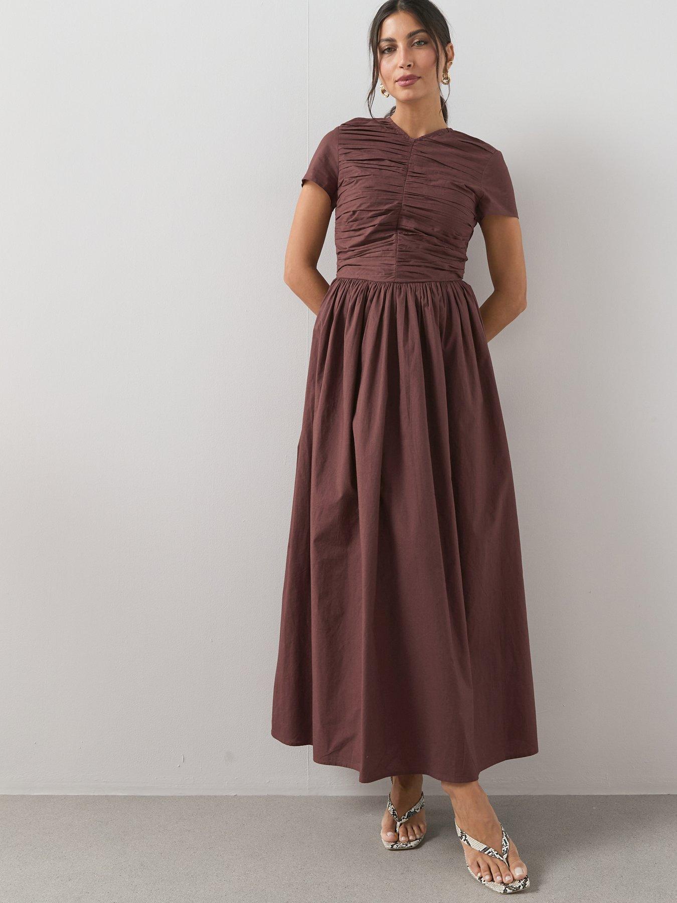 princess polly baby blue dress Formal Midi Dresses Casual Brown Fall Winter V Neck 3/4 Sleeve Flounce –  Elegant Fashion Styles main image 0