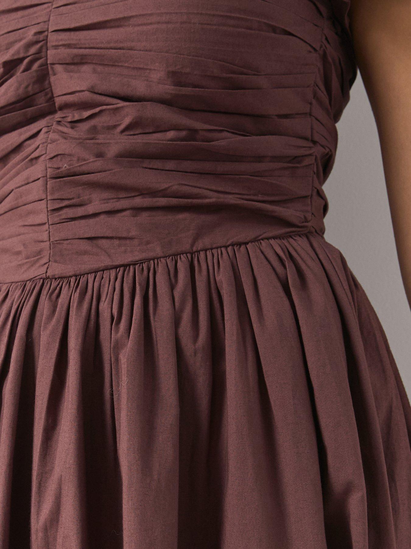 The Very Collection Short Sleeve Cotton Ruched Midaxi Dress - Brown | Very