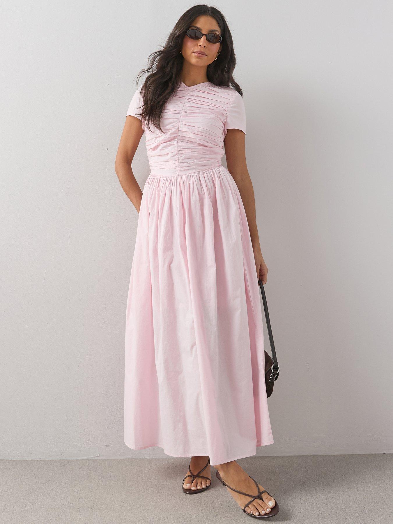 The Very Collection Short Sleeve Cotton Ruched Midaxi Dress - Pink