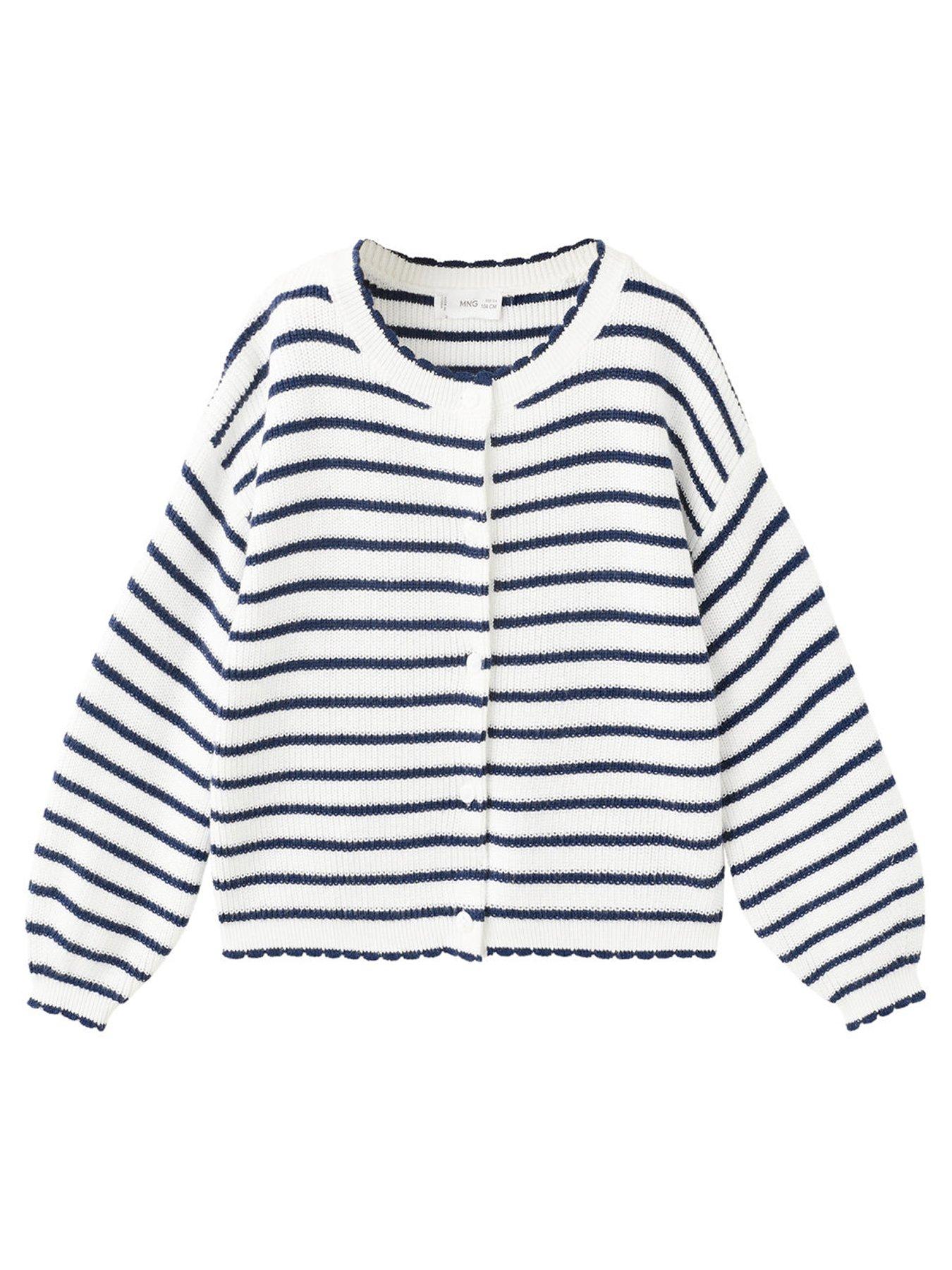 Mango Younger Girls Striped Cardigan, Navy, Size Age: 18-24 Months