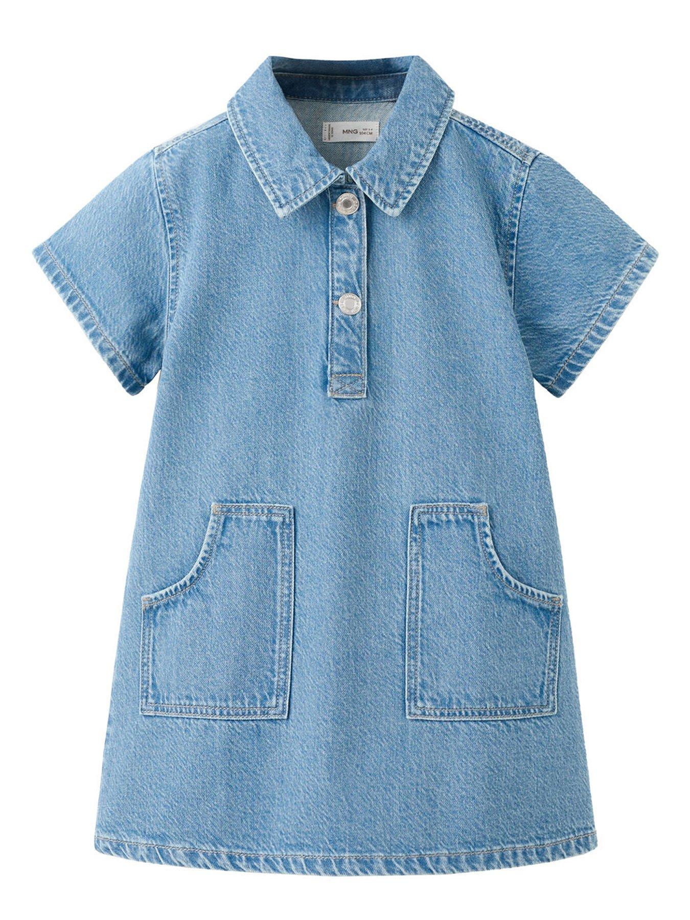 Mango Younger Girls Short Sleeve Denim Dress - Blue