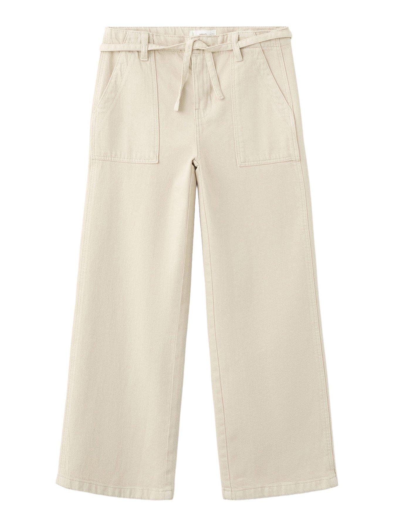Mango Girls Wide Leg Belted Jeans, Beige, Size Age: 9 Years