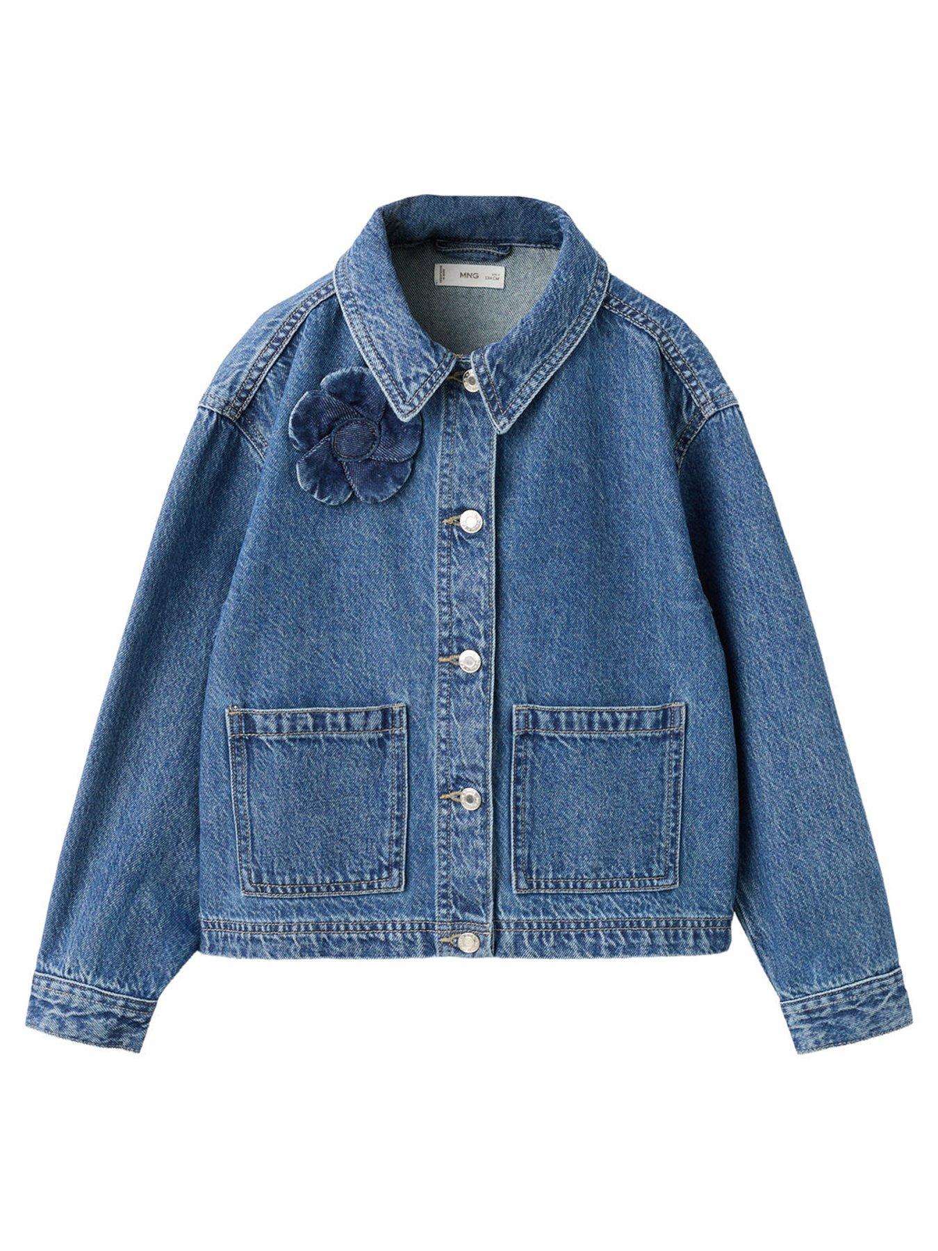 Image 1 of 4 of Mango Girls Flower Patch Denim Jacket - Blue