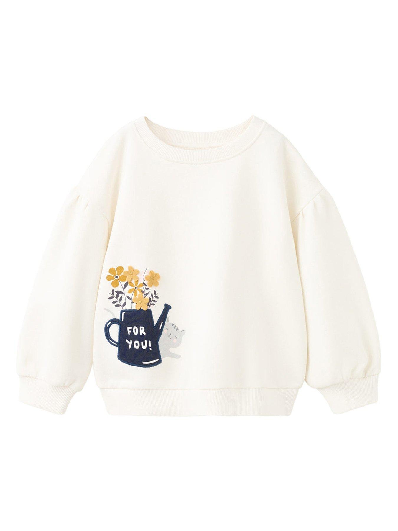 Mango: Younger Girls Sweet Daisy Pot Sweatshirt - Light Cream