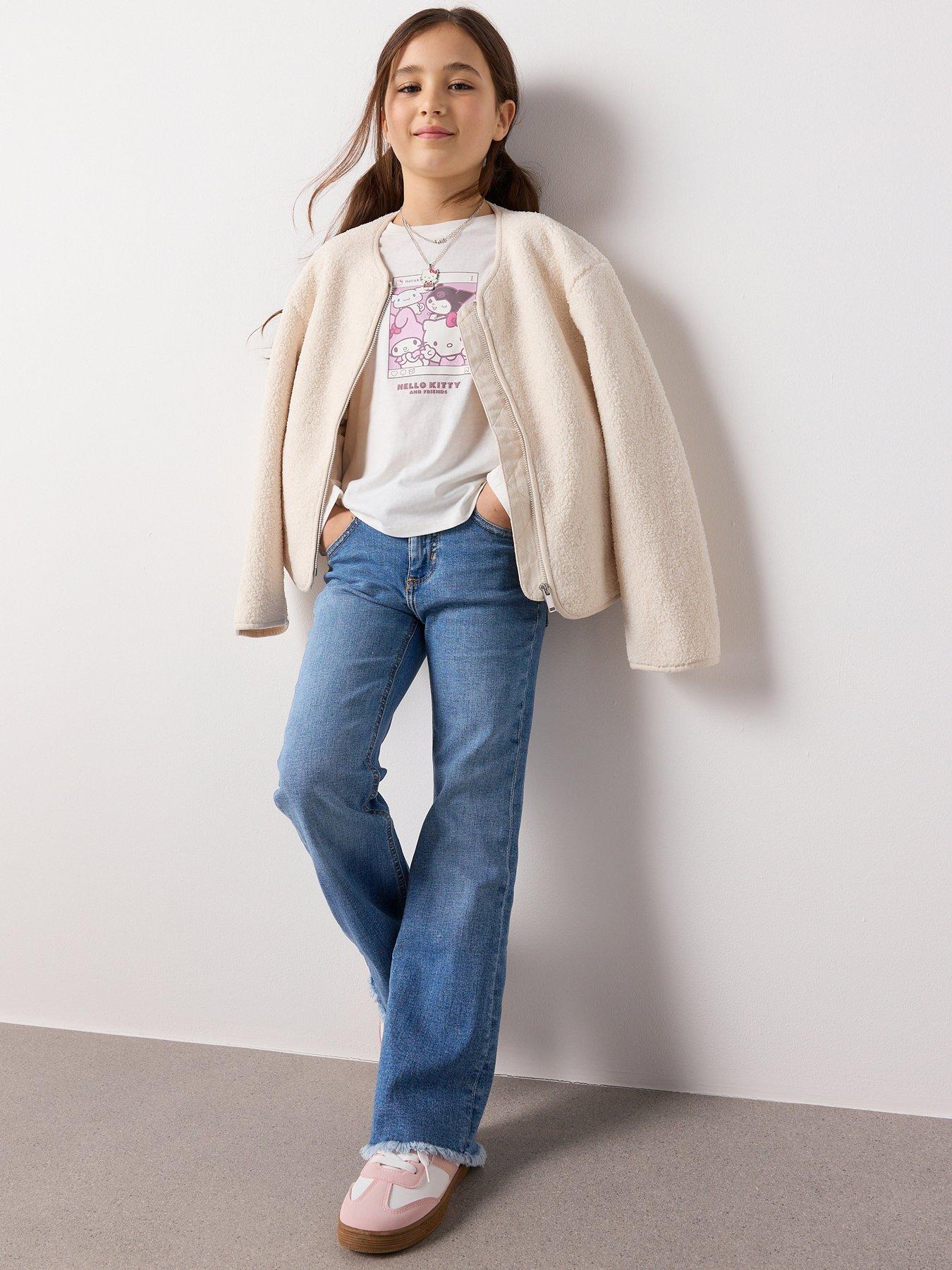 Mango Girls Frayed Hem Flare Jeans - Blue