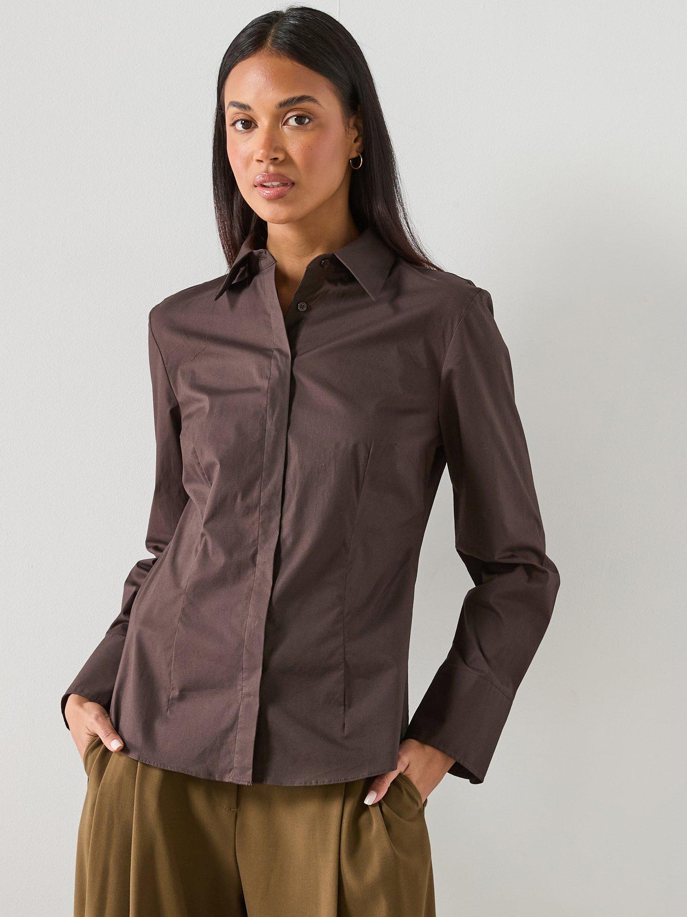 Mango Slim Fit Poplin Shirt - Brown