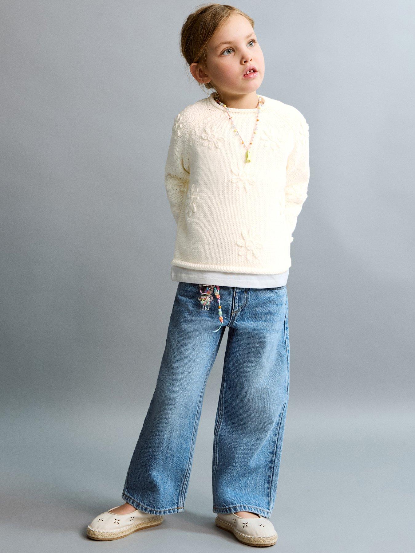 Mango Younger Girls Knitted Flower Crew Neck Jumper - Cream