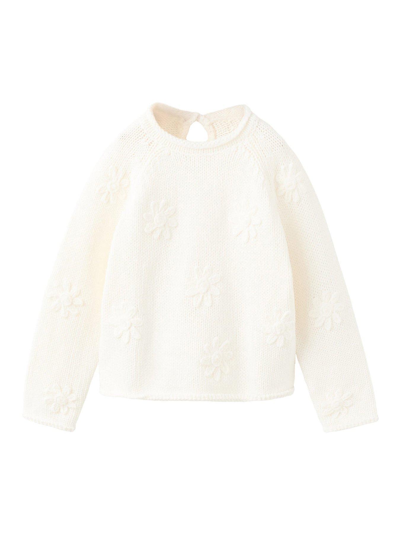 Mango Younger Girls Knitted Flower Crew Neck Jumper - Cream