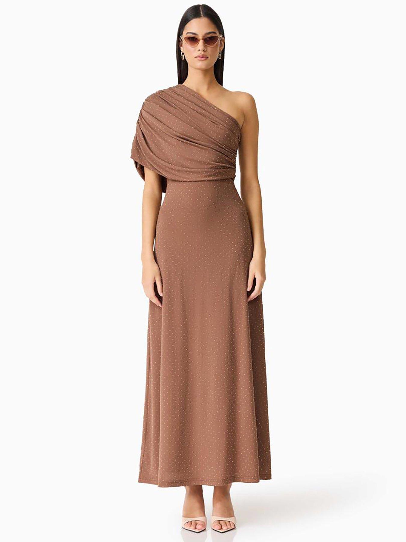 strapless open back dress One Shoulder Satin Maxi Dress  UME London