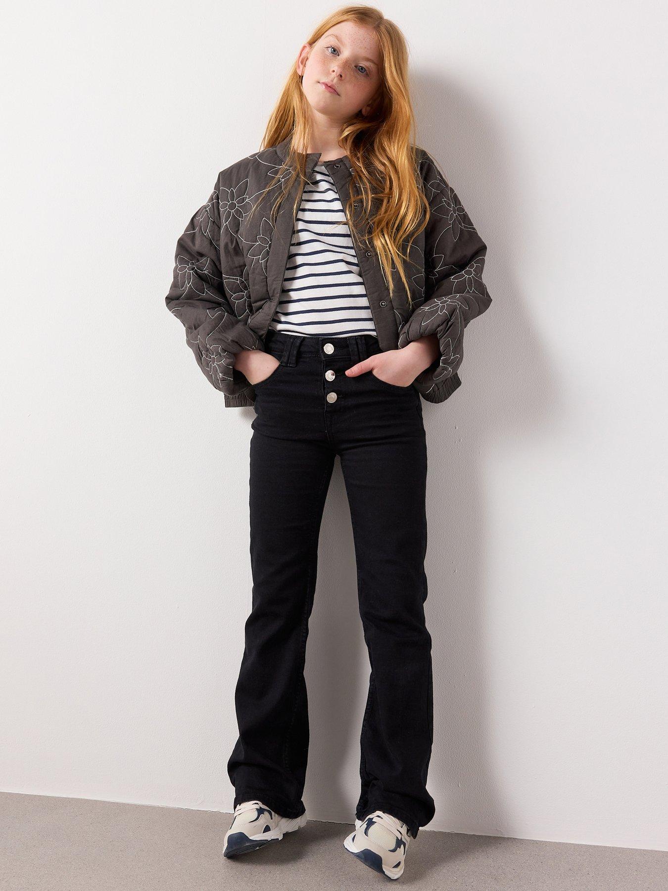 Mango Girls Button Up Flare Jeans - Black