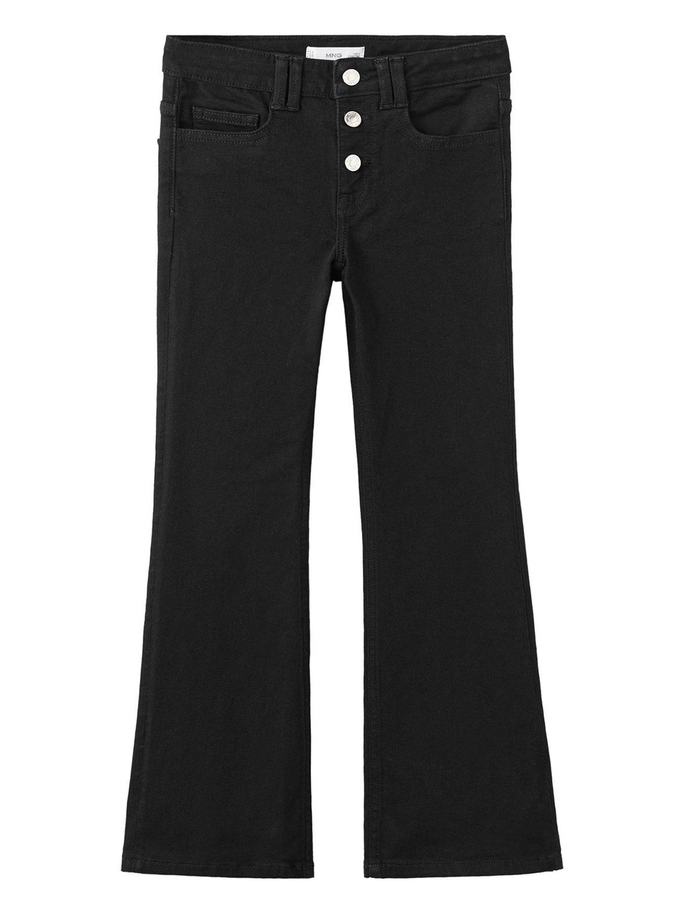 Image 1 of 4 of Mango Girls Button Up Flare Jeans - Black