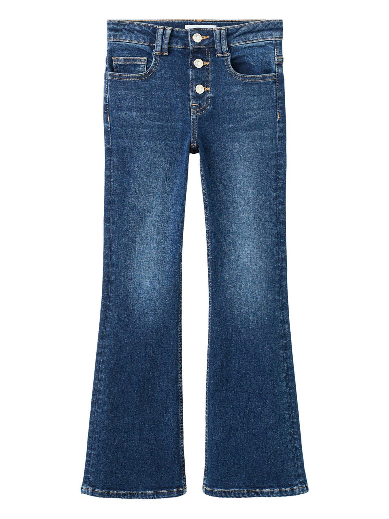 Image 1 of 4 of Mango Girls Button Up Flare Jeans - Dark Blue