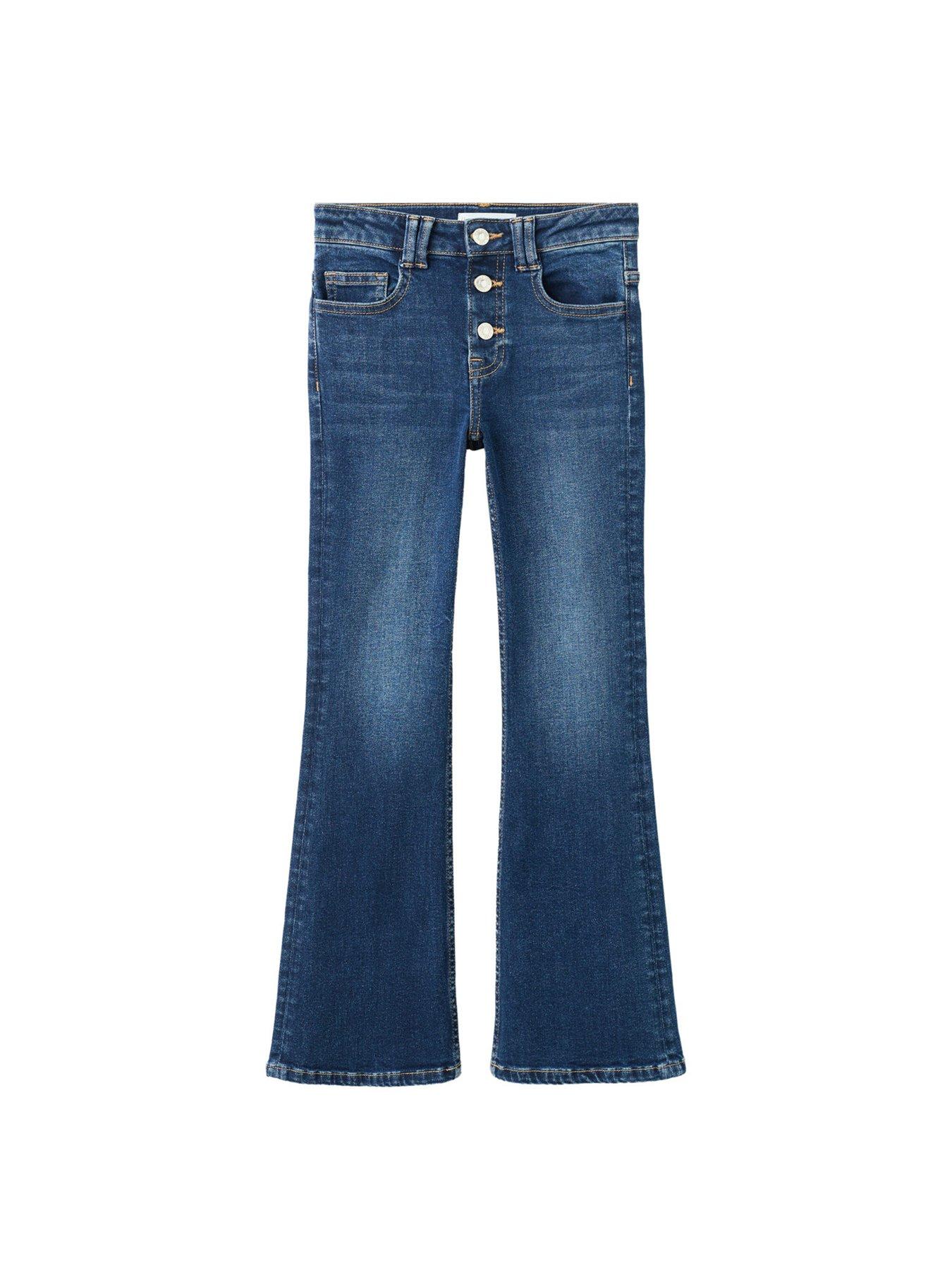Image 7 of 7 of Mango Girls Button Up Flare Jeans - Dark Blue