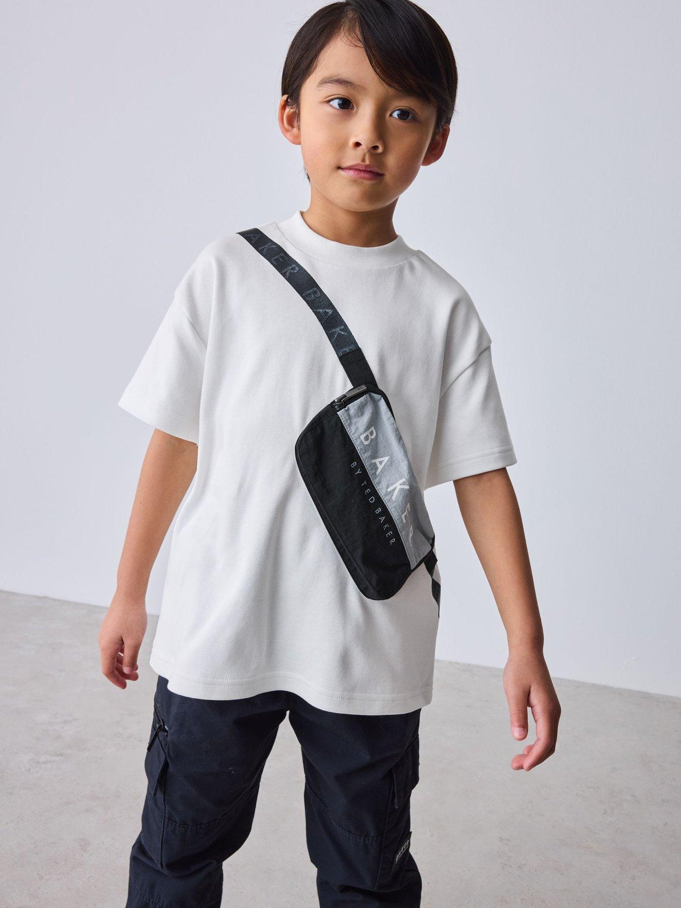 Ted Baker Younger Boys Cross Body Bag Logo T-Shirt - White